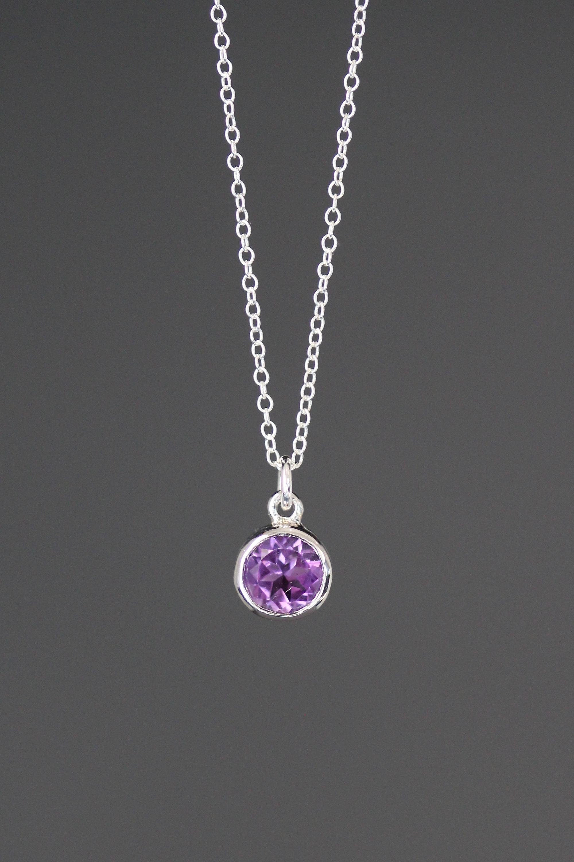 Amethyst Bezel Pendant Necklace in Sterling Silver