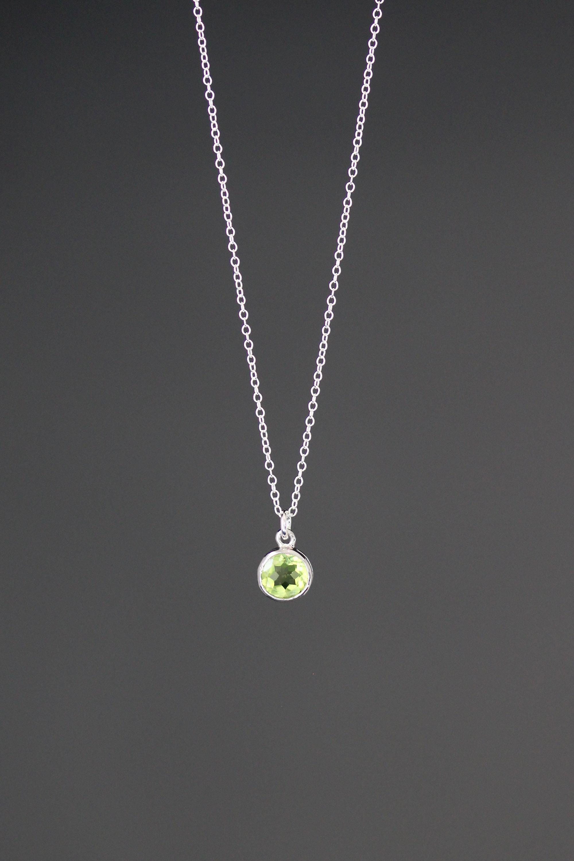 Peridot Bezel Pendant Necklace in Sterling Silver