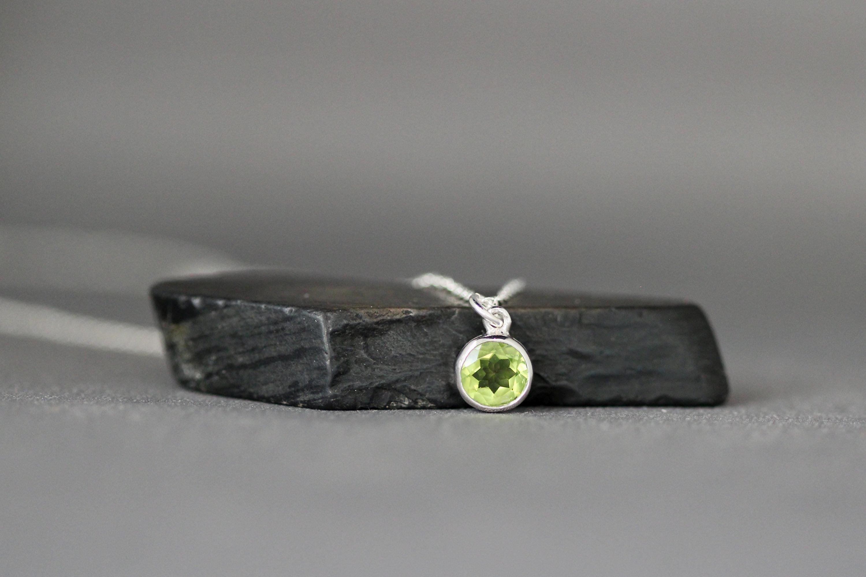 Peridot Bezel Pendant Necklace in Sterling Silver