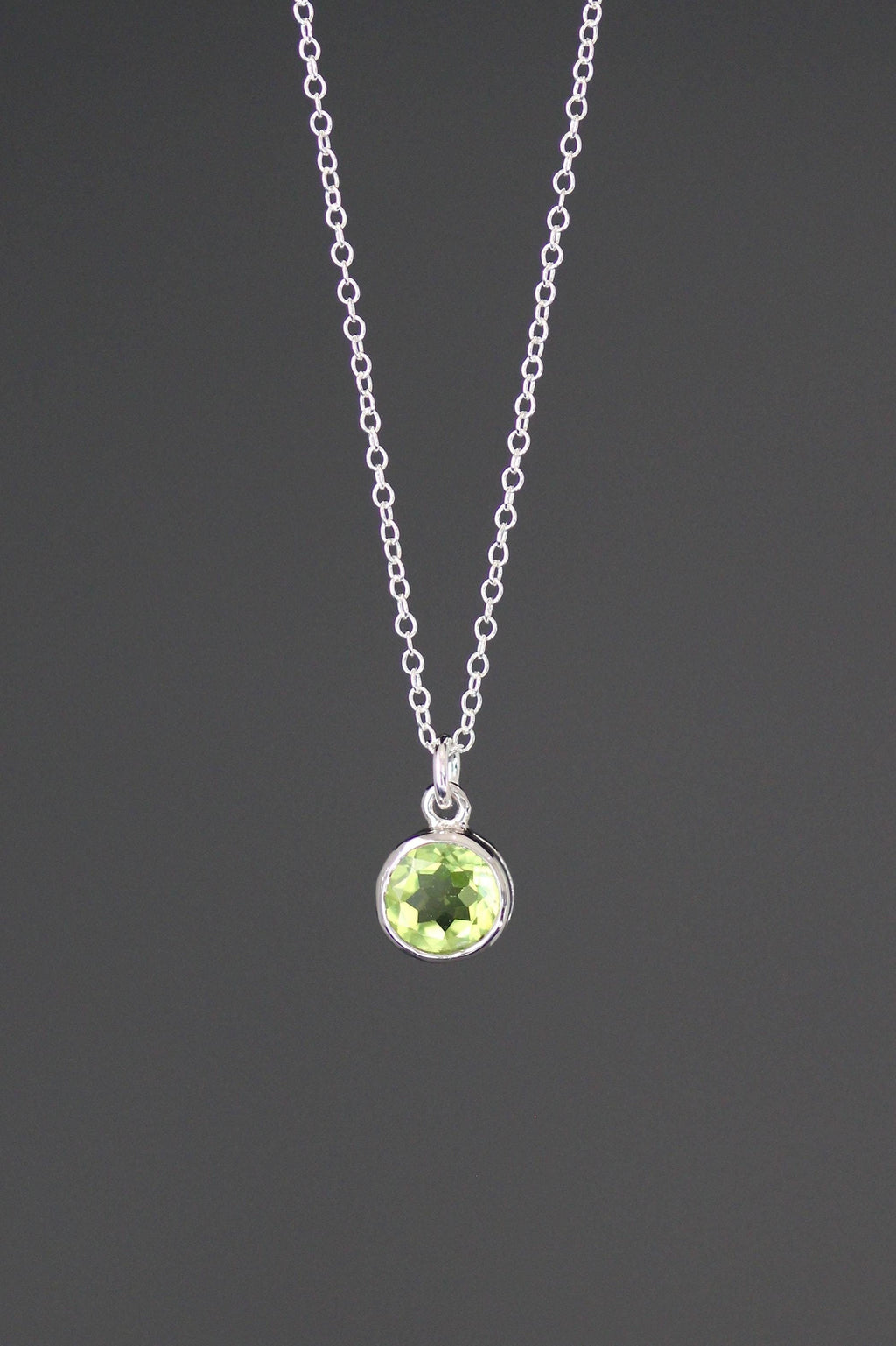 Peridot Bezel Pendant Necklace in Sterling Silver
