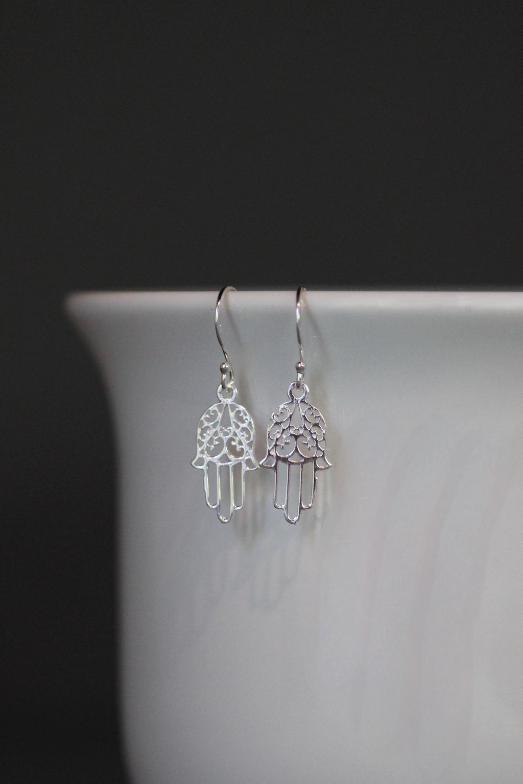 Sterling Silver Hamsa Charm Dangle Earrings
