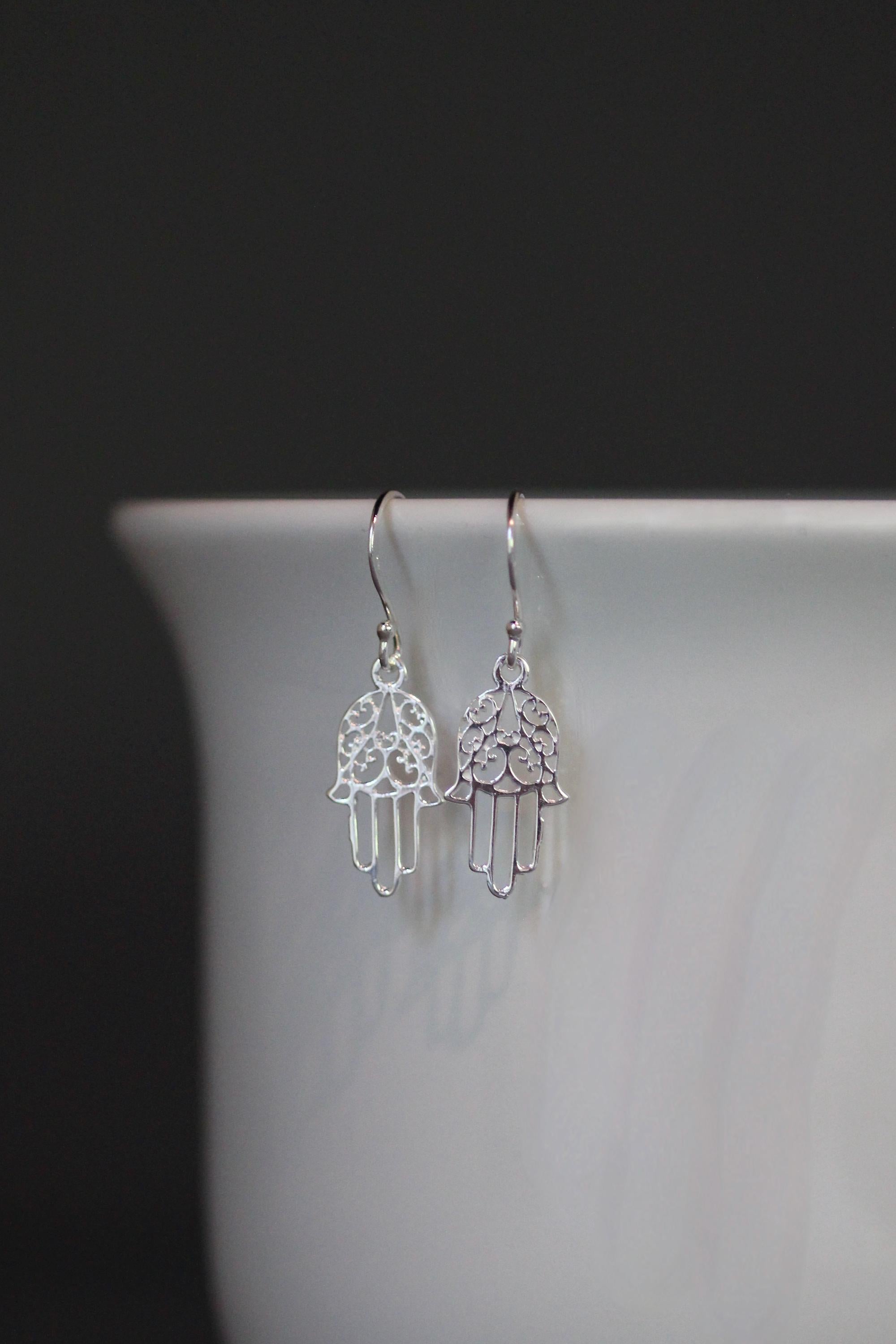 Sterling Silver Hamsa Charm Dangle Earrings