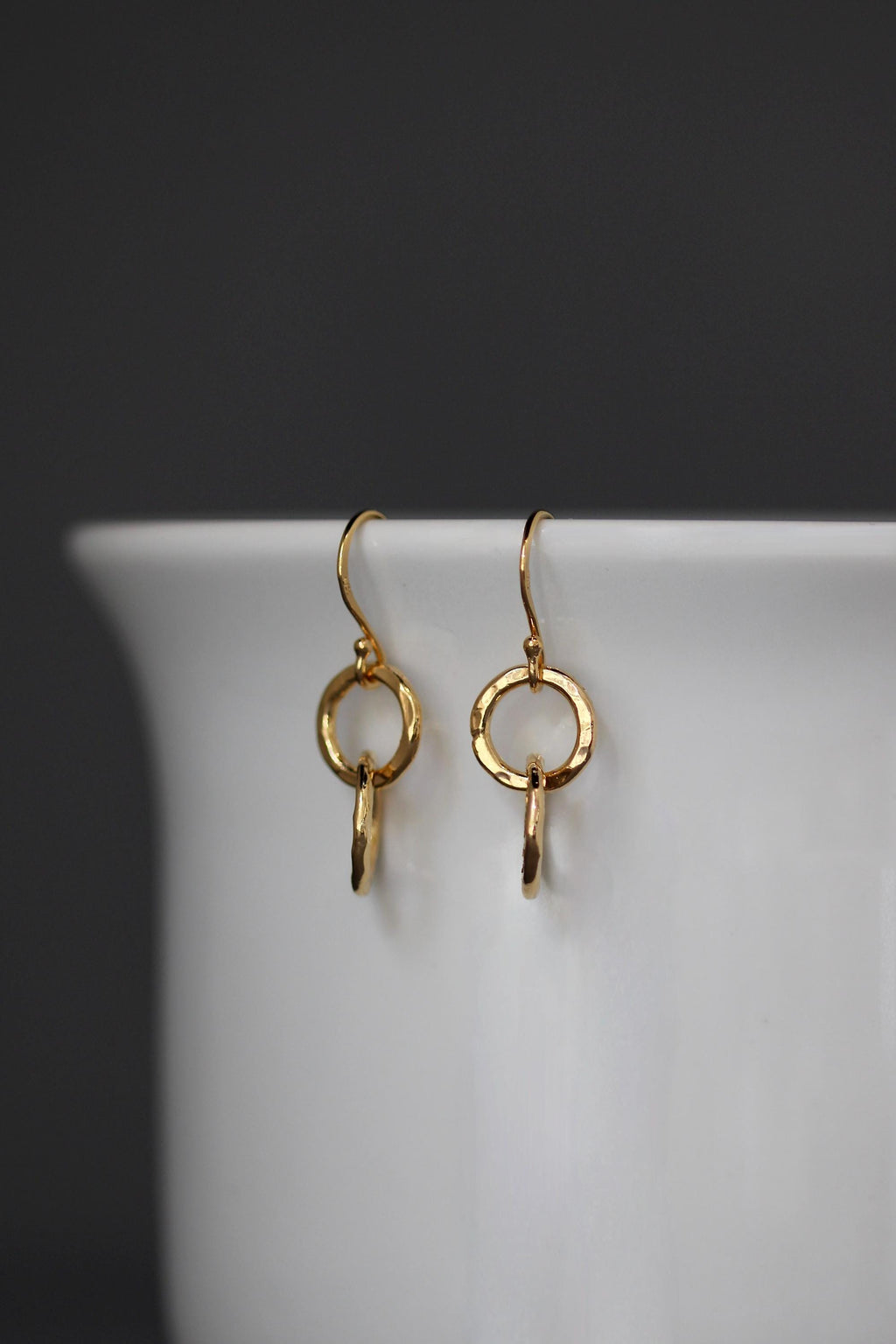 Double Hammered Gold Vermeil Circle Dangle Earrings