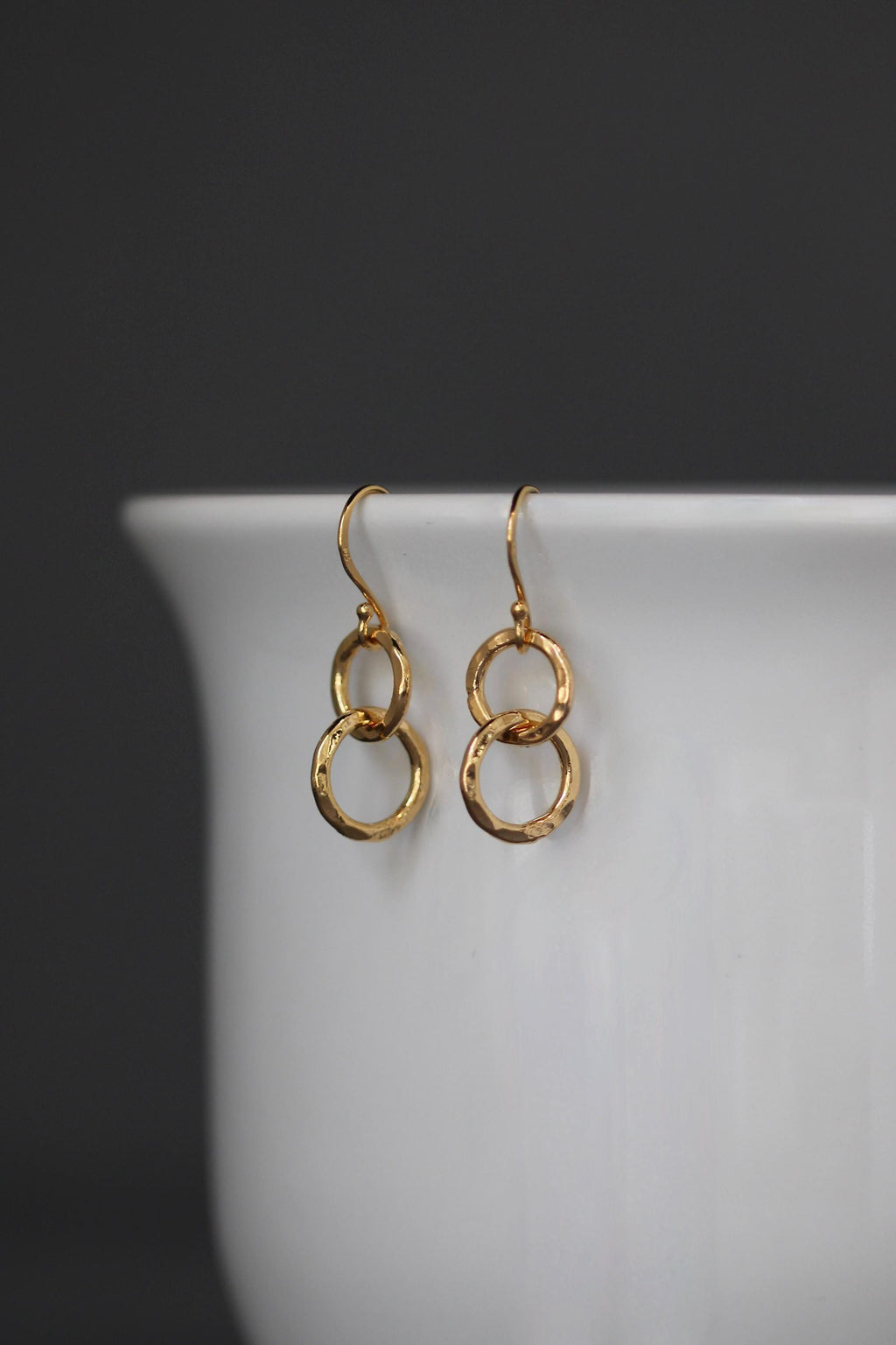 Double Hammered Gold Vermeil Circle Dangle Earrings