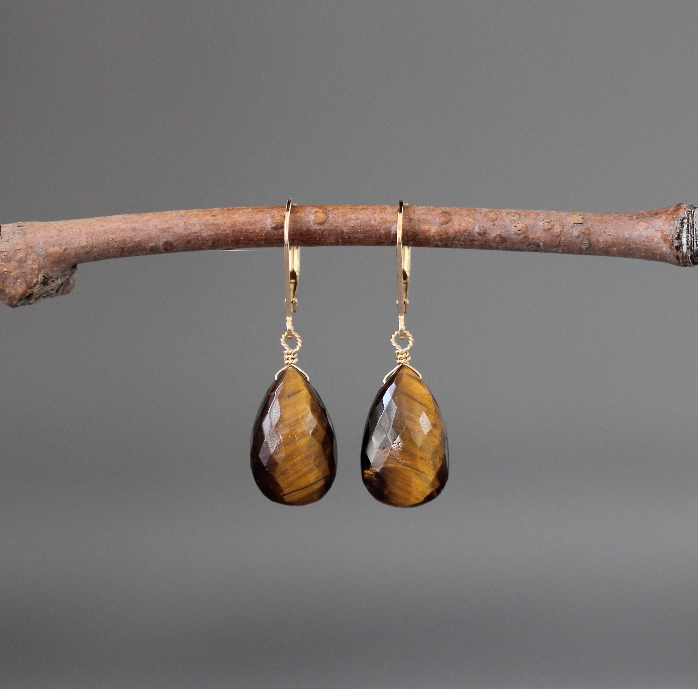 Tigers Eye Teardrop Earrings on Gold Filled Leverbacks