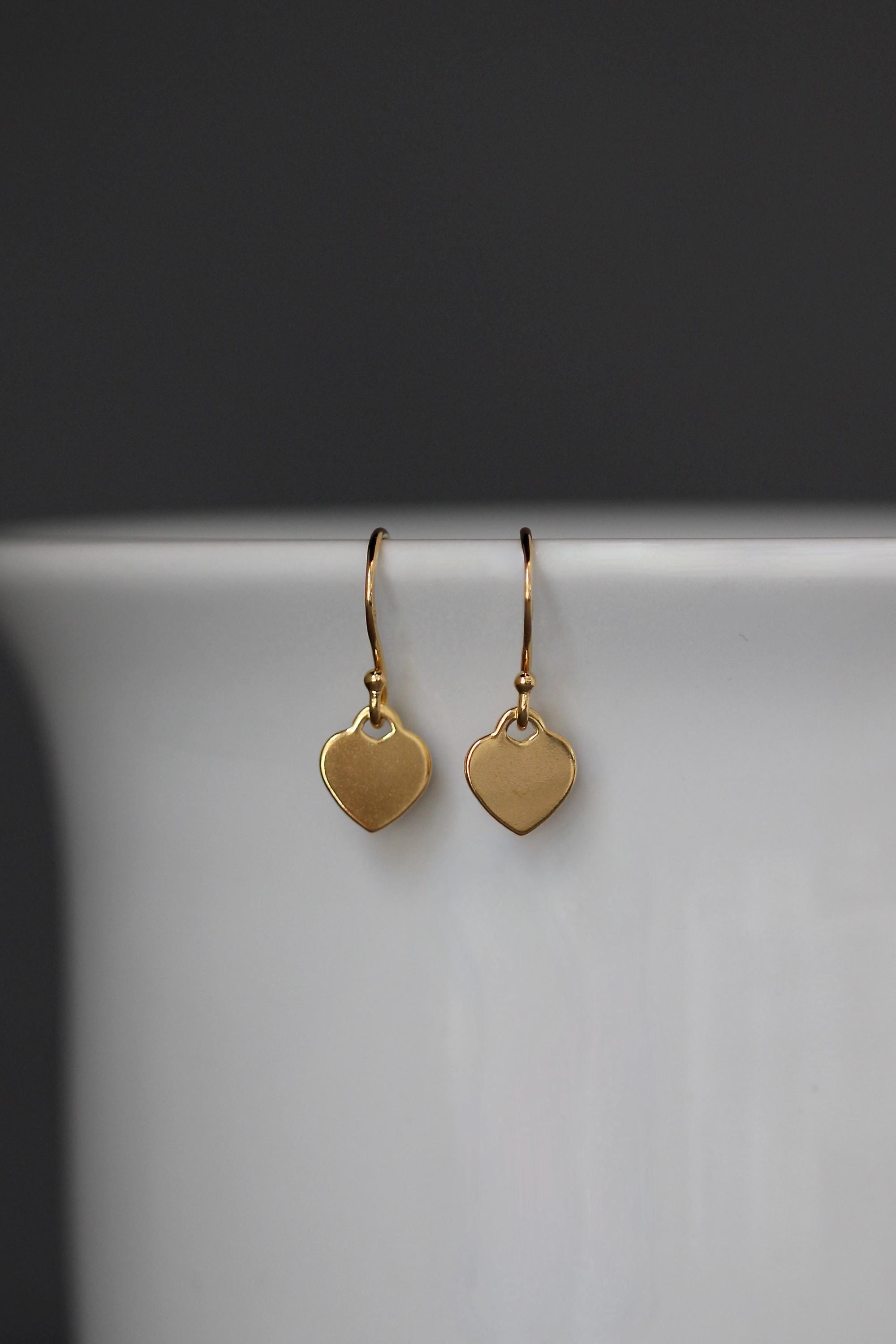 Gold Vermeil Heart Charm Dangle Earrings
