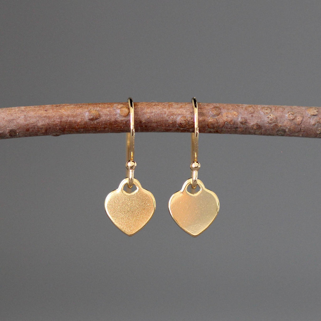 Gold Vermeil Heart Charm Dangle Earrings