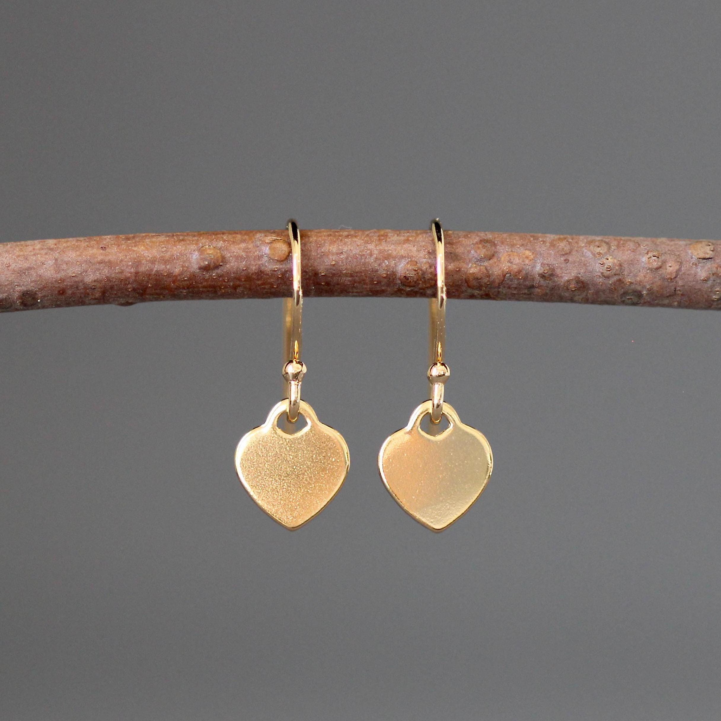 Gold Vermeil Heart Charm Dangle Earrings