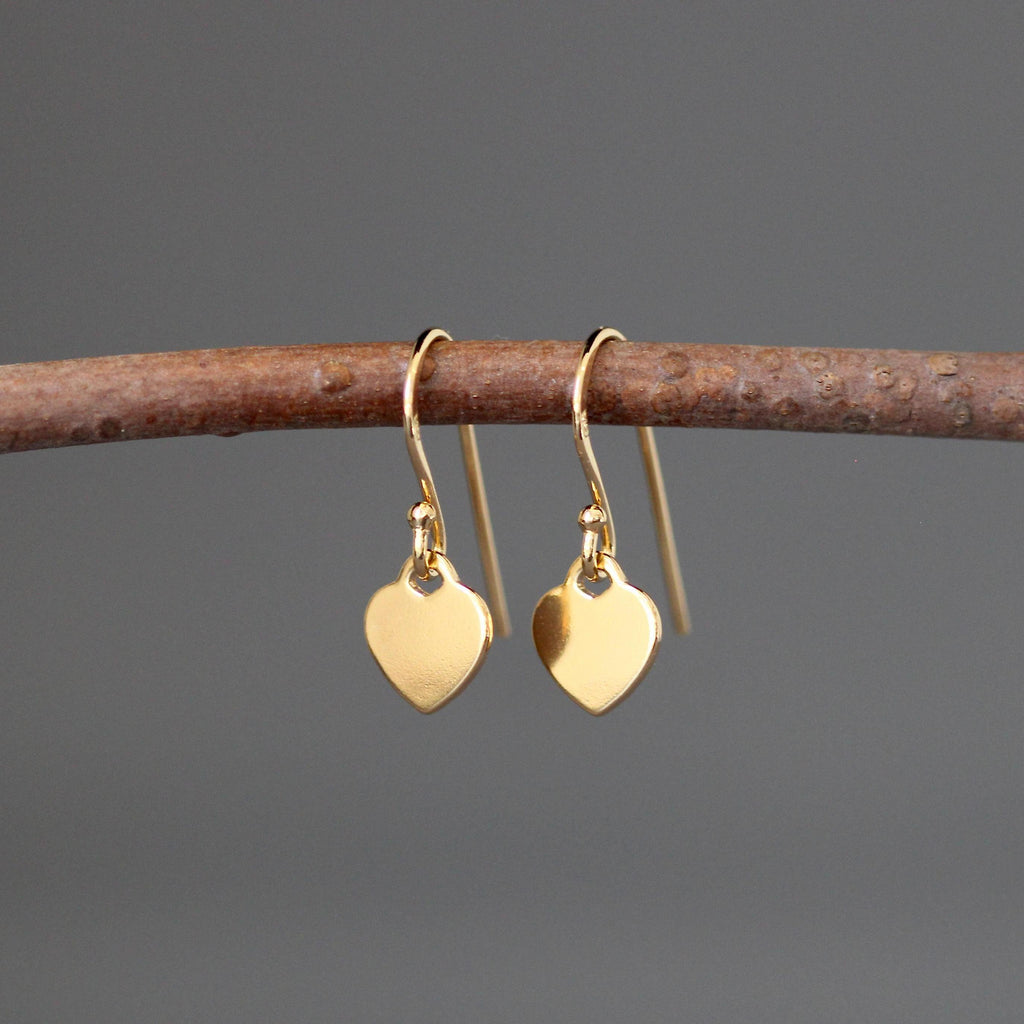 Gold Vermeil Heart Charm Dangle Earrings