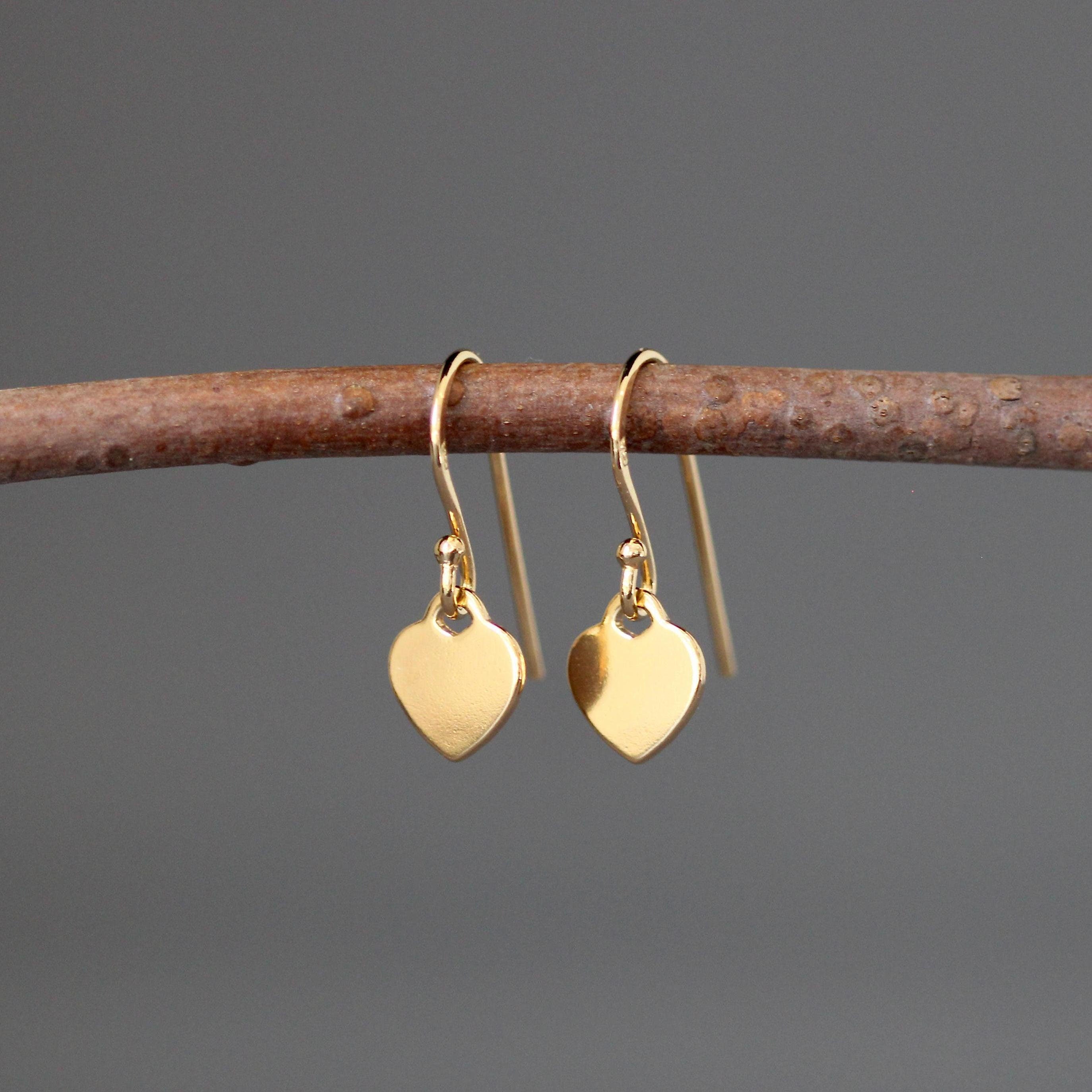 Gold Vermeil Heart Charm Dangle Earrings