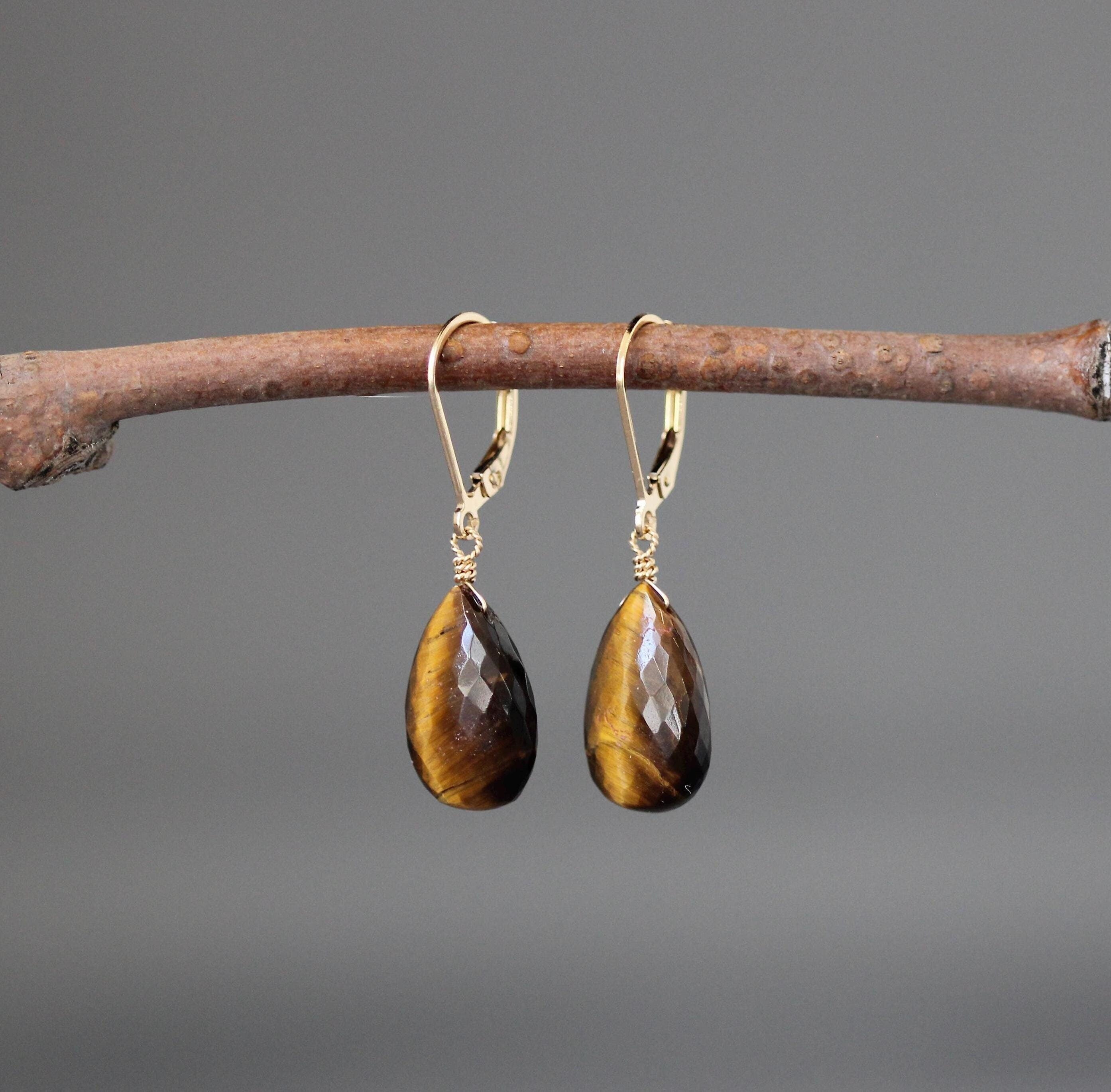 Tigers Eye Teardrop Earrings on Gold Filled Leverbacks