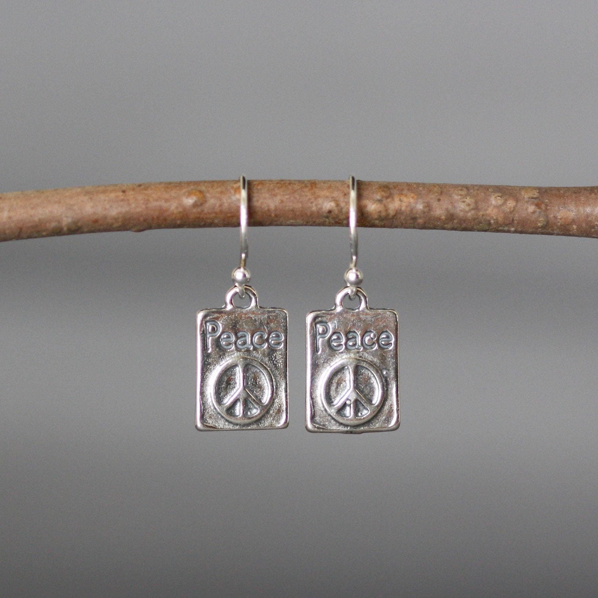 Bali Silver Peace Sign Charm Earrings