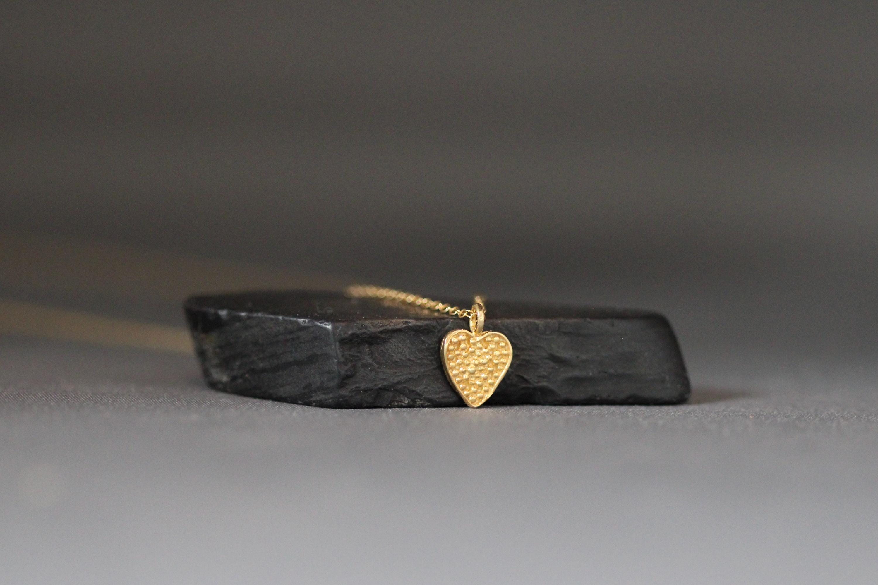 Polka Dot Heart Charm Necklace in Gold Vermeil on a Gold Filled Chain