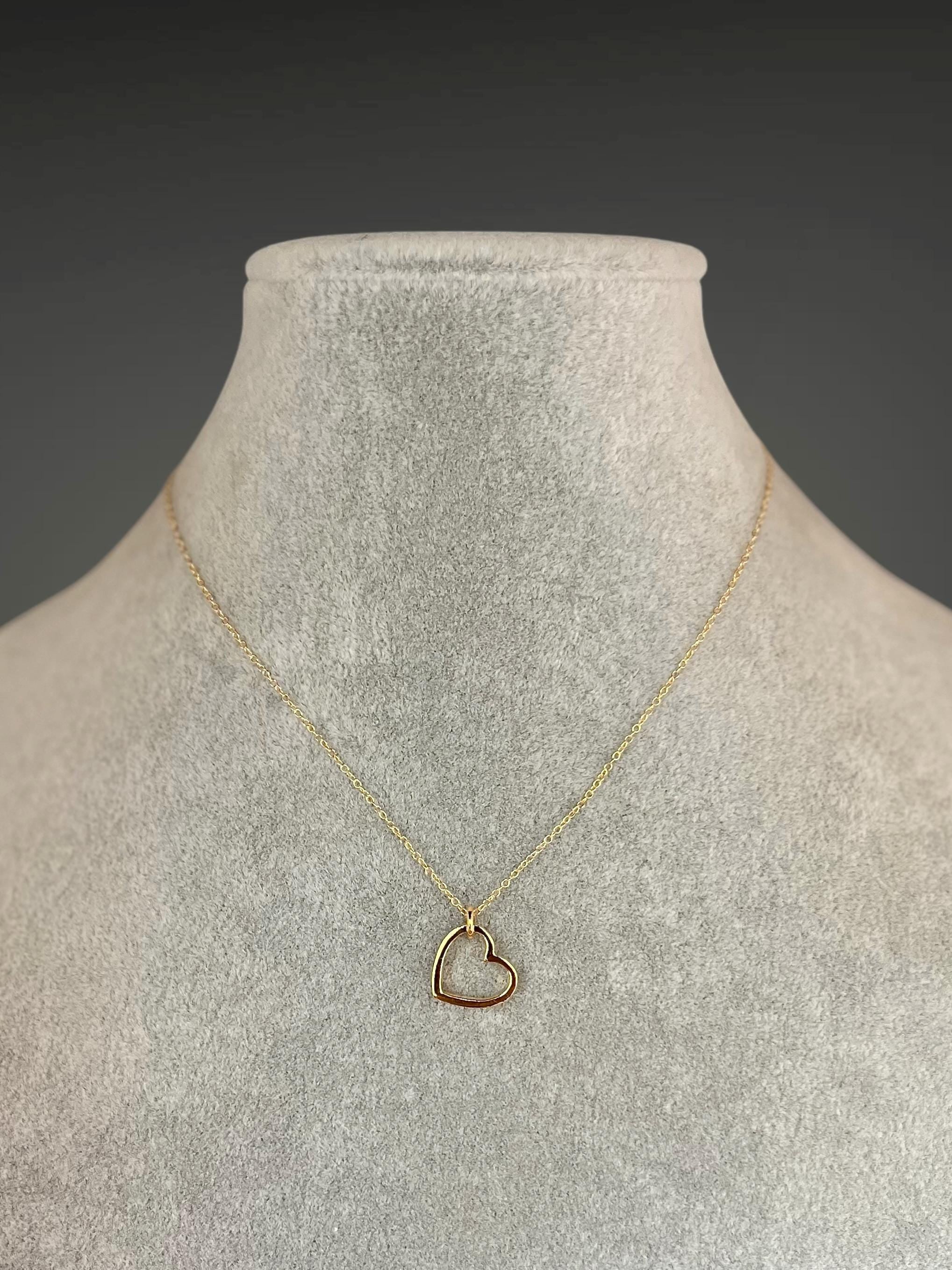 Gold Vermeil Floating Heart Pendant Necklace on Gold Filled Chain