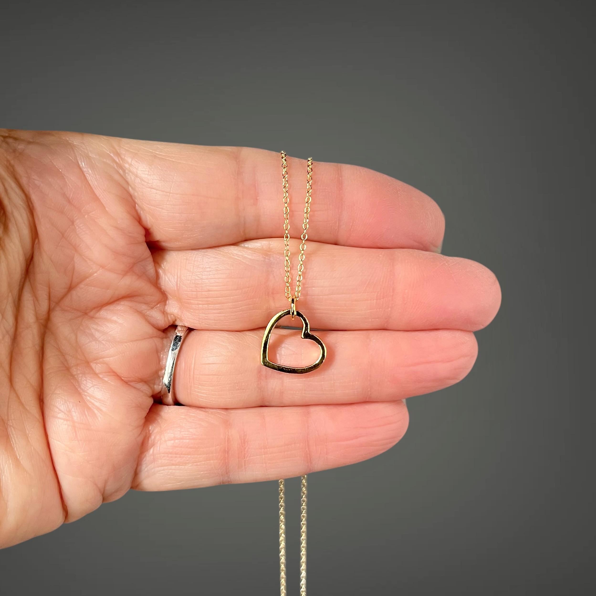 Gold Vermeil Floating Heart Pendant Necklace on Gold Filled Chain