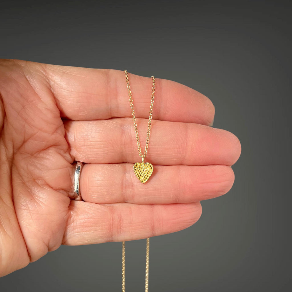 Polka Dot Heart Charm Necklace in Gold Vermeil on a Gold Filled Chain