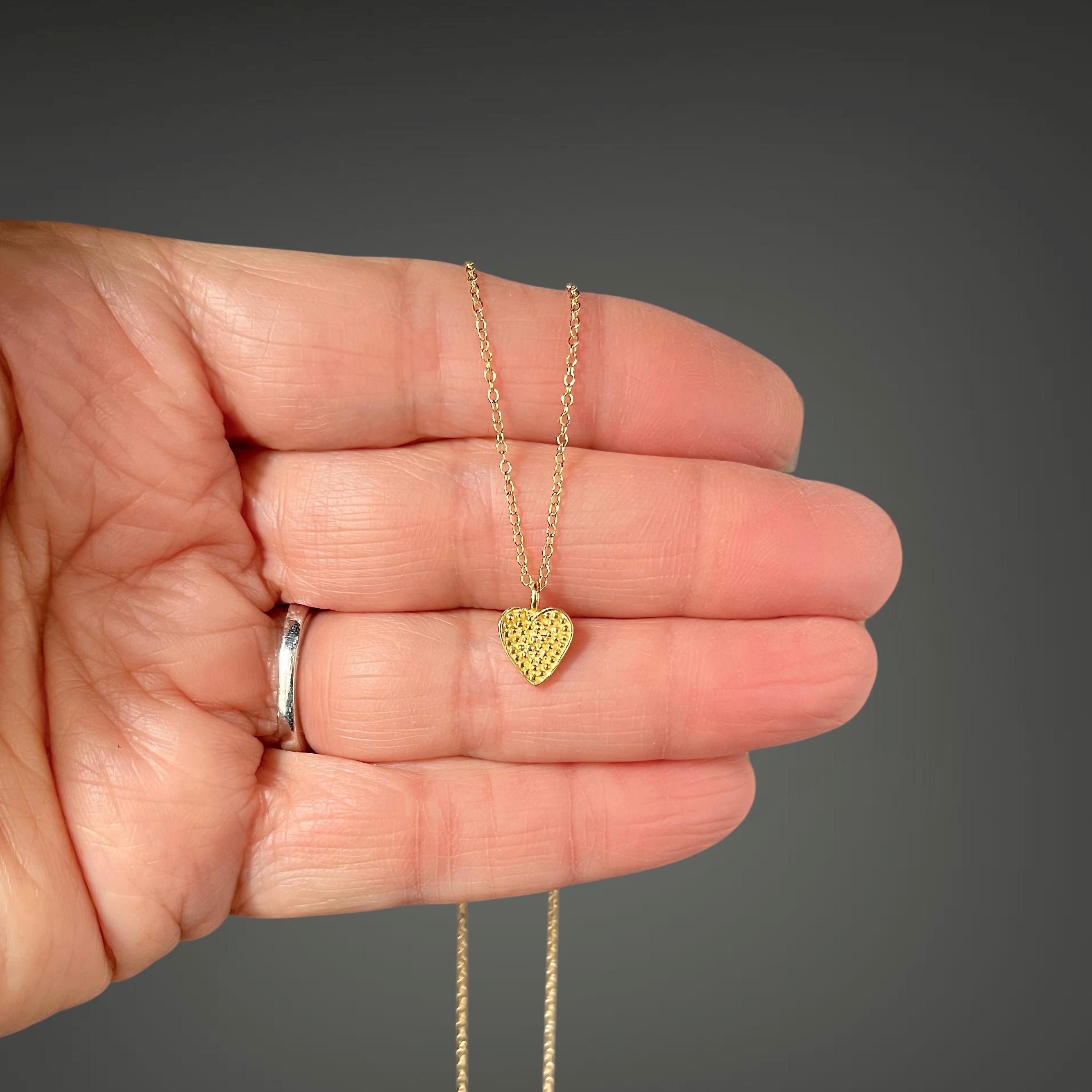 Polka Dot Heart Charm Necklace in Gold Vermeil on a Gold Filled Chain