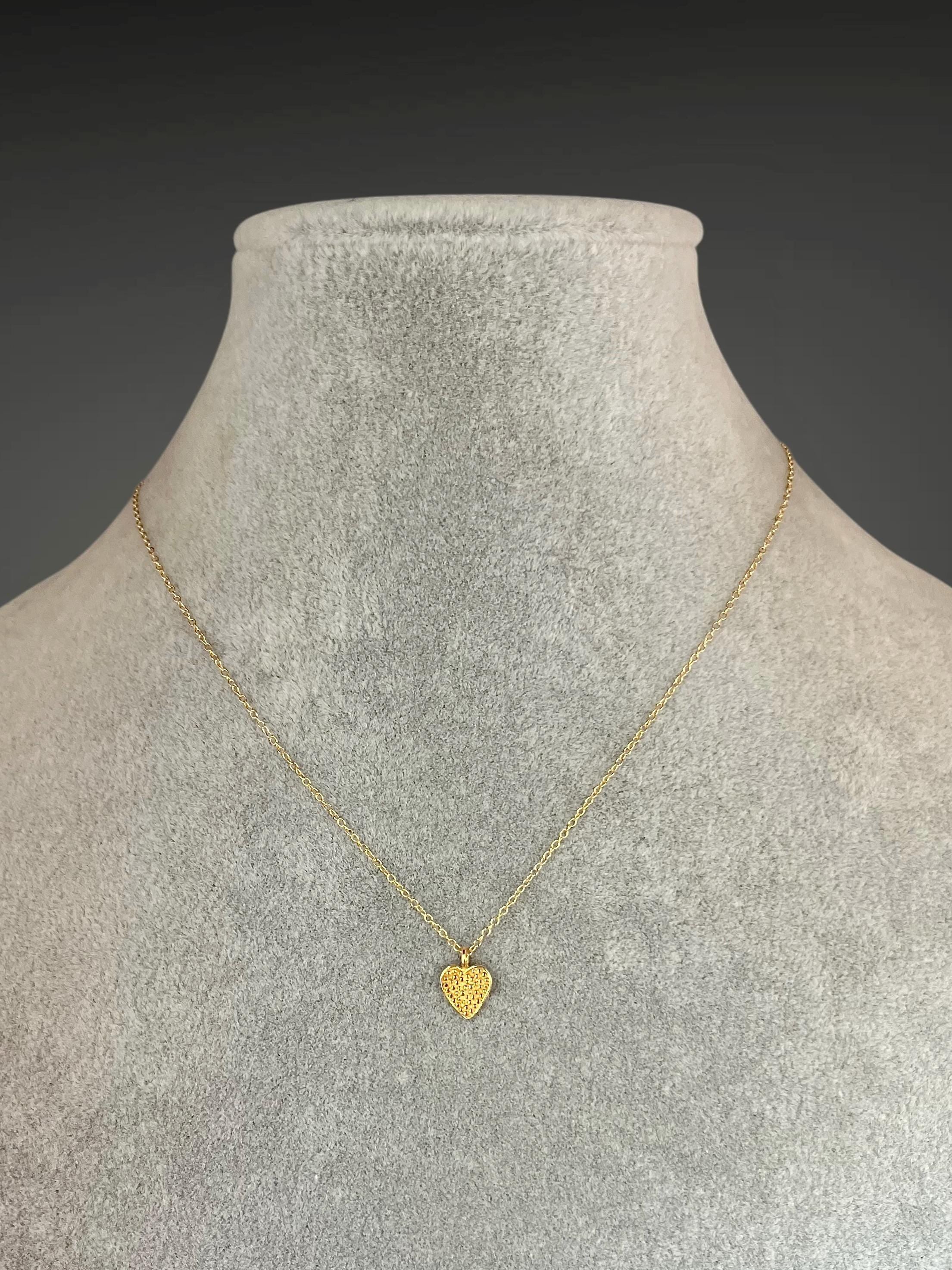Polka Dot Heart Charm Necklace in Gold Vermeil on a Gold Filled Chain