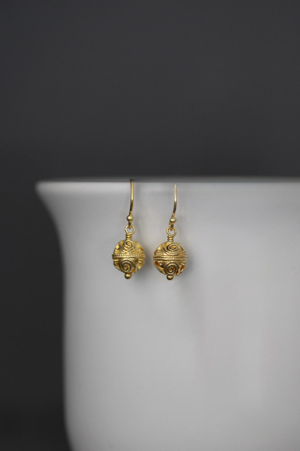 Gold Vermeil Bali Filigree Bead Dangle Earrings