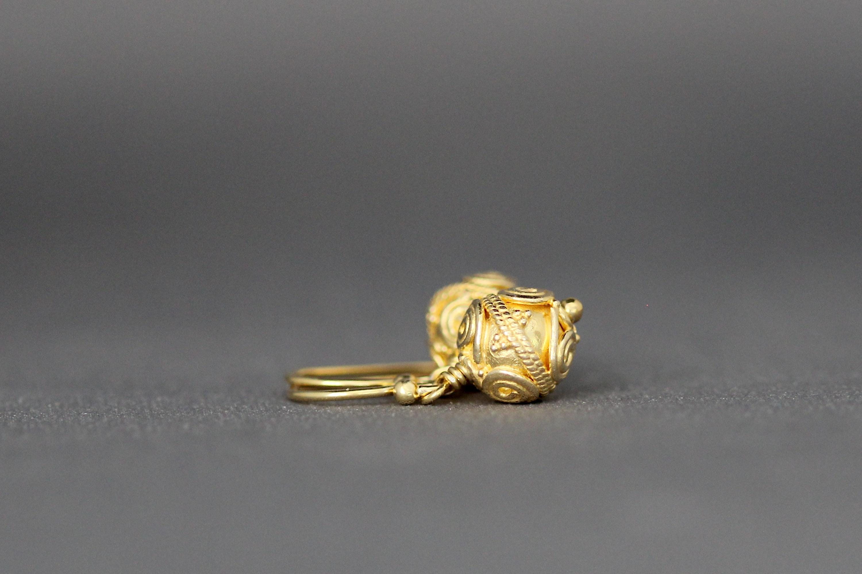 Gold Vermeil Bali Filigree Bead Dangle Earrings