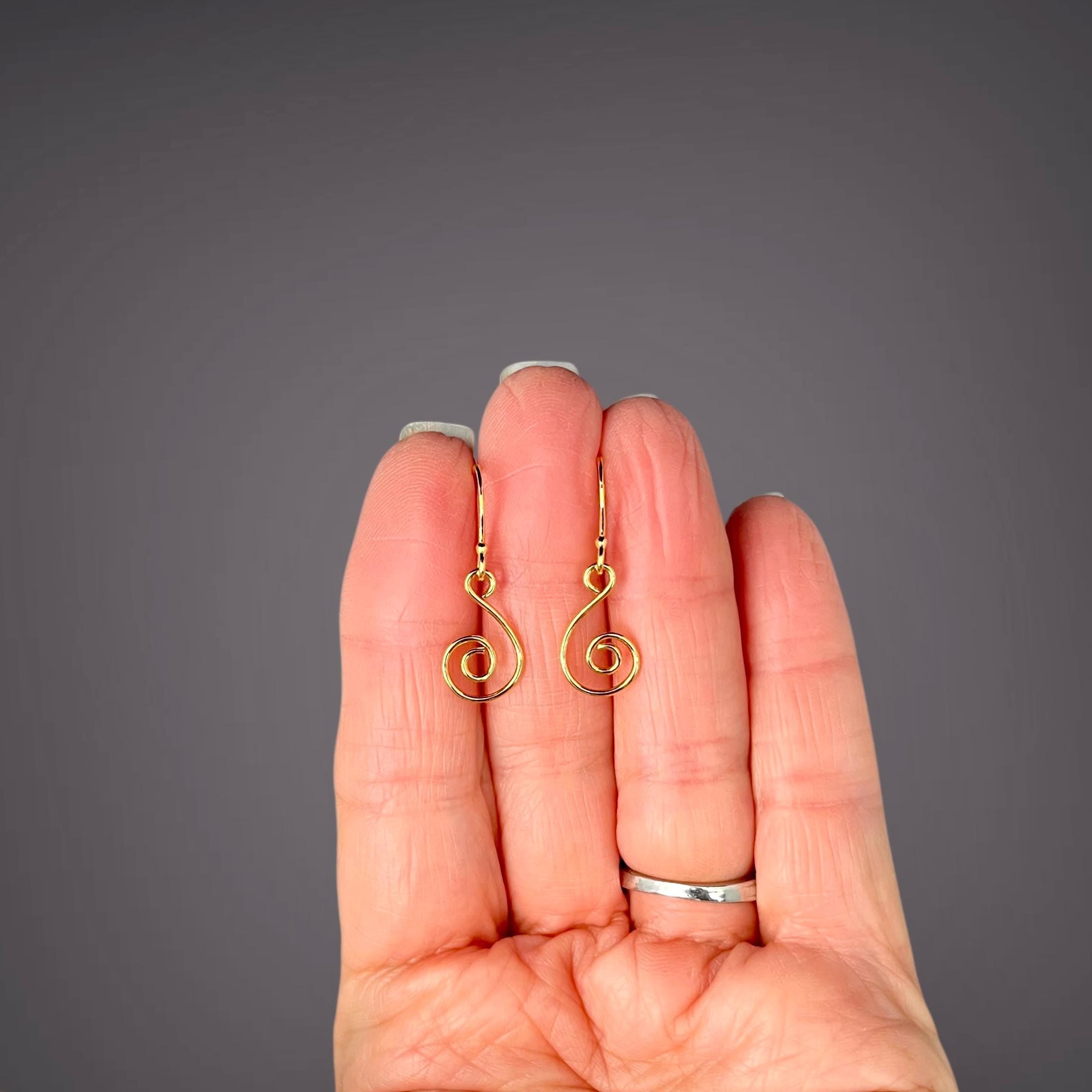 Gold Vermeil Swirl Charm Dangle Earrings