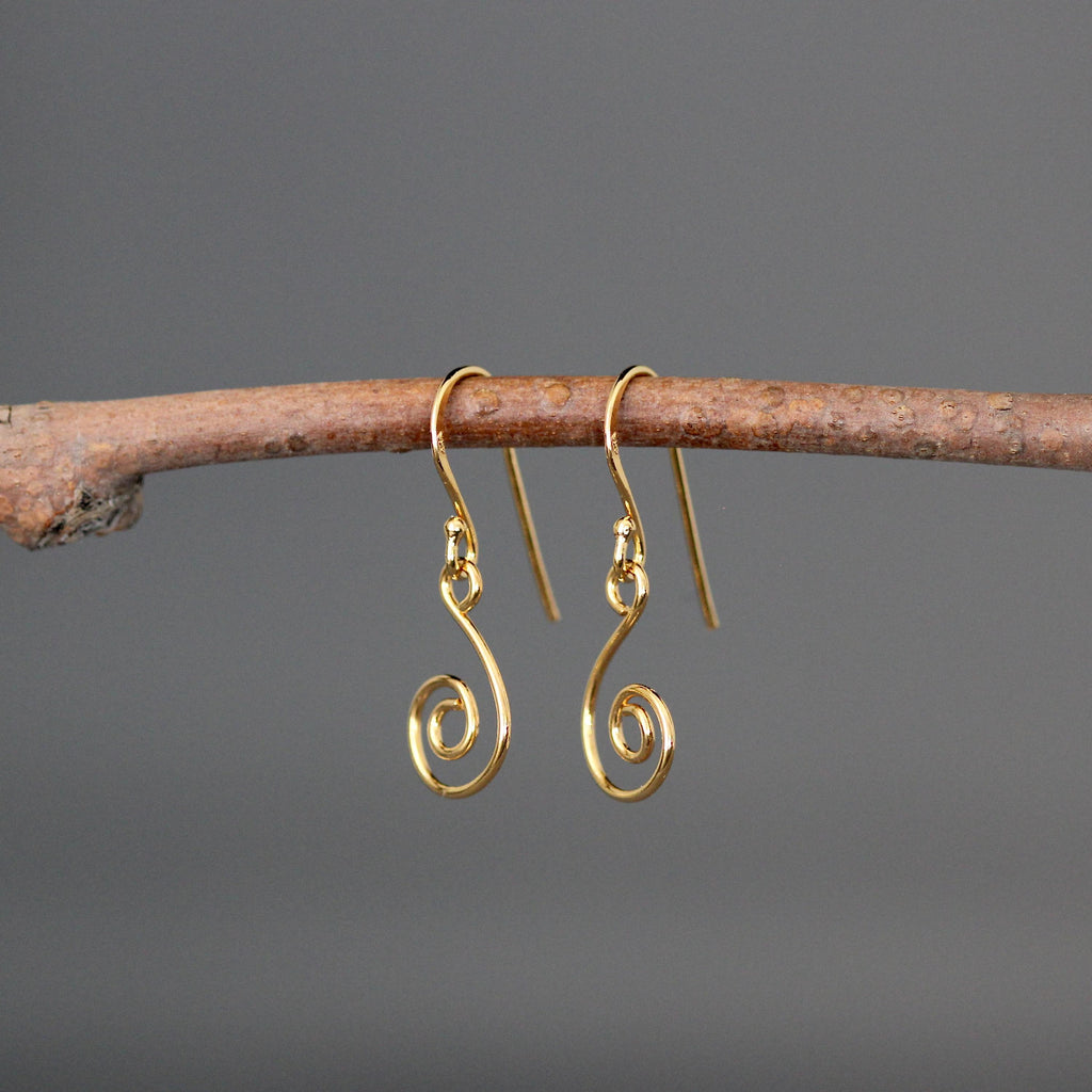 Gold Vermeil Swirl Charm Dangle Earrings