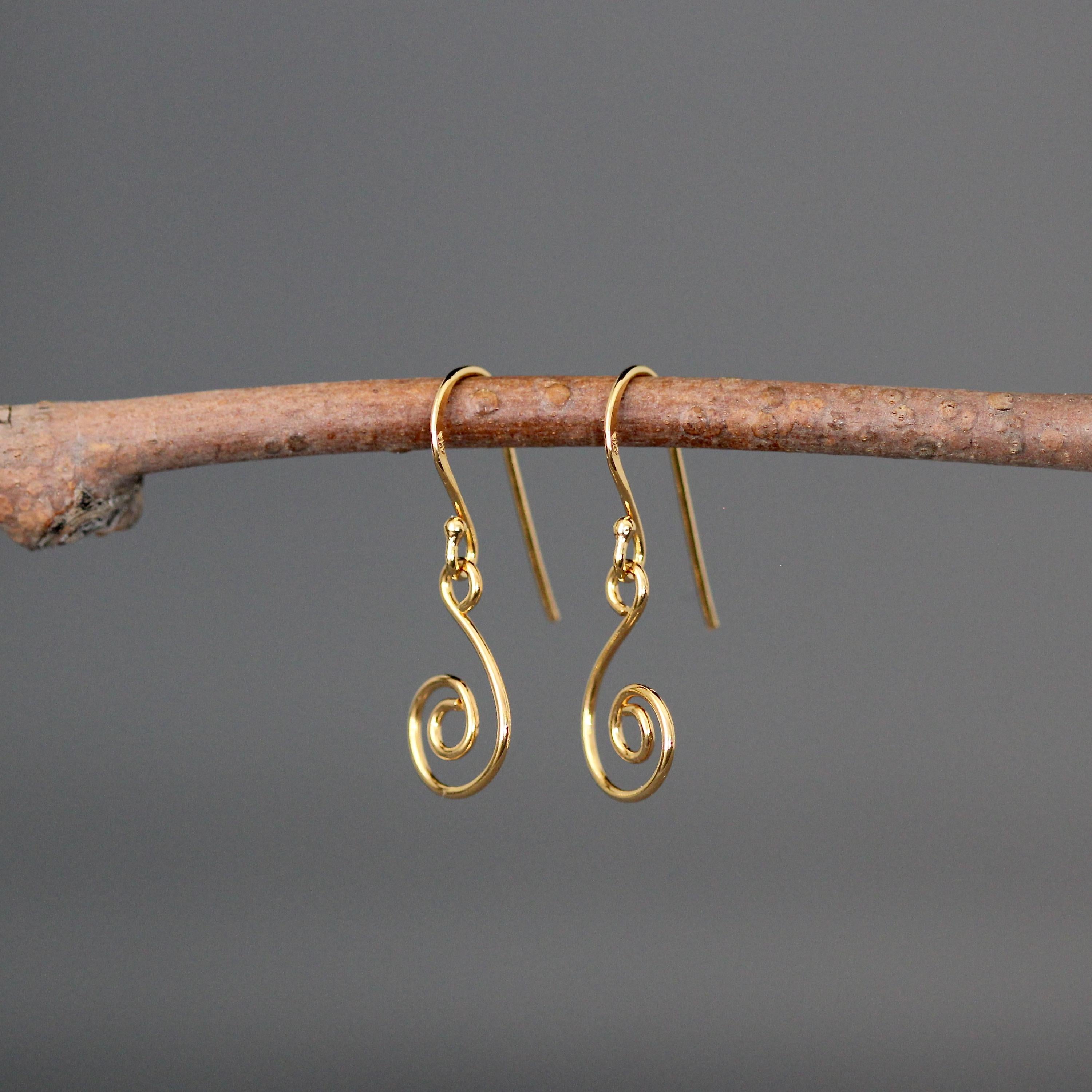 Gold Vermeil Swirl Charm Dangle Earrings