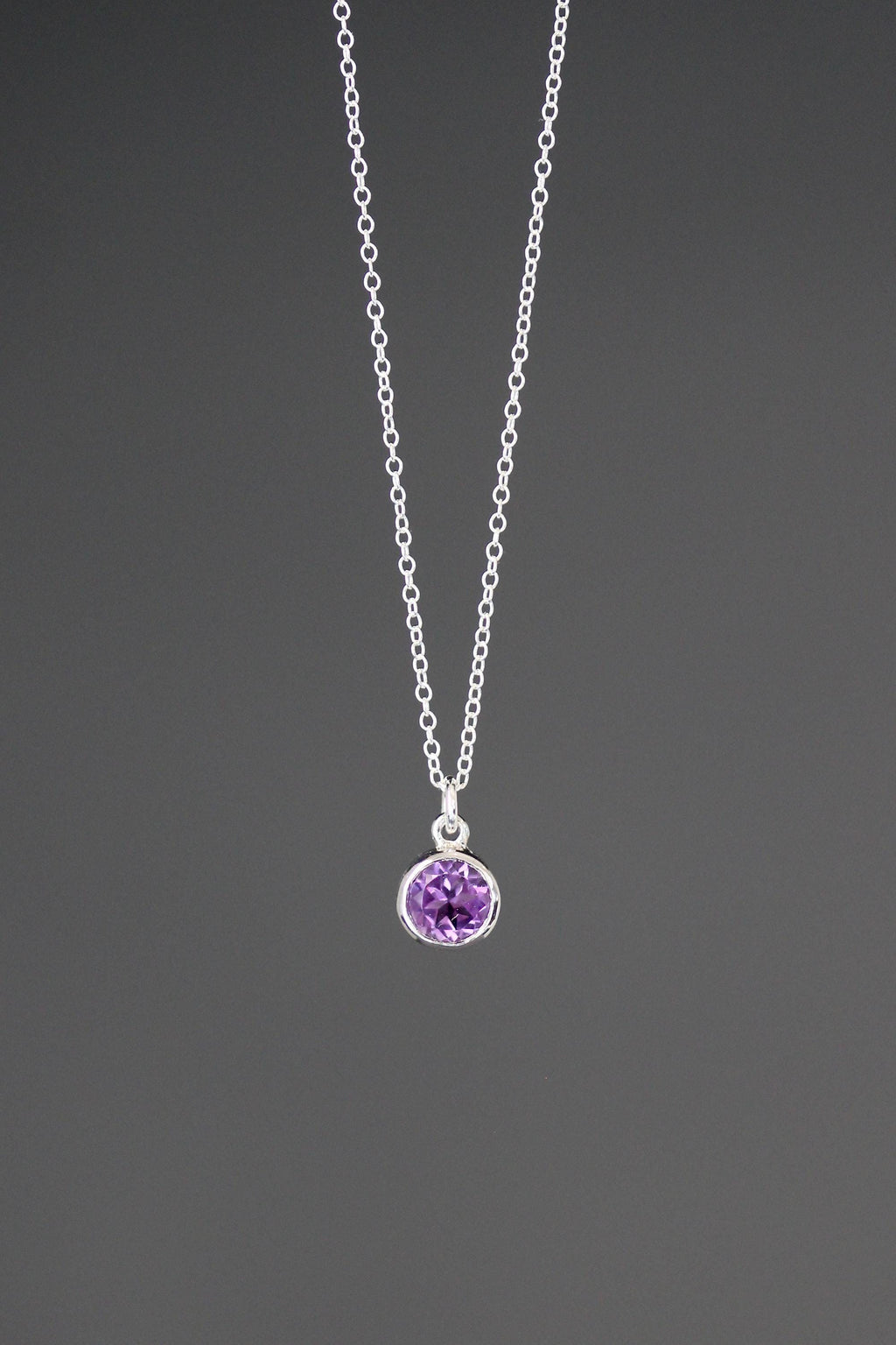 Amethyst Bezel Pendant Necklace in Sterling Silver