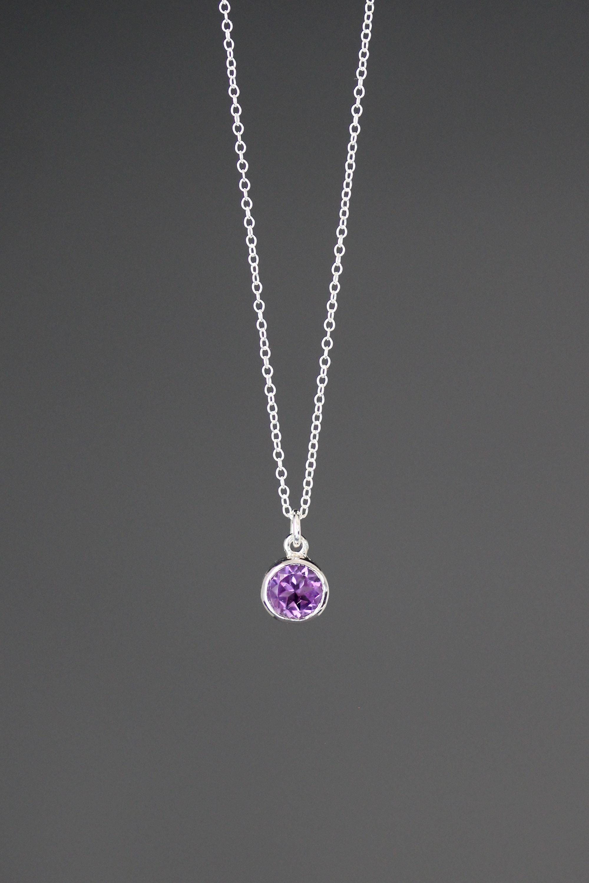 Amethyst Bezel Pendant Necklace in Sterling Silver