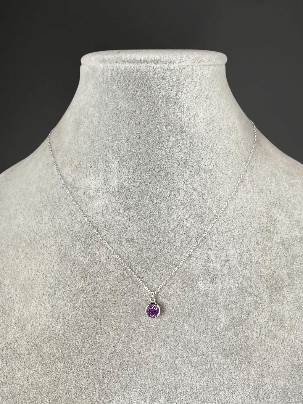 Amethyst Bezel Pendant Necklace in Sterling Silver