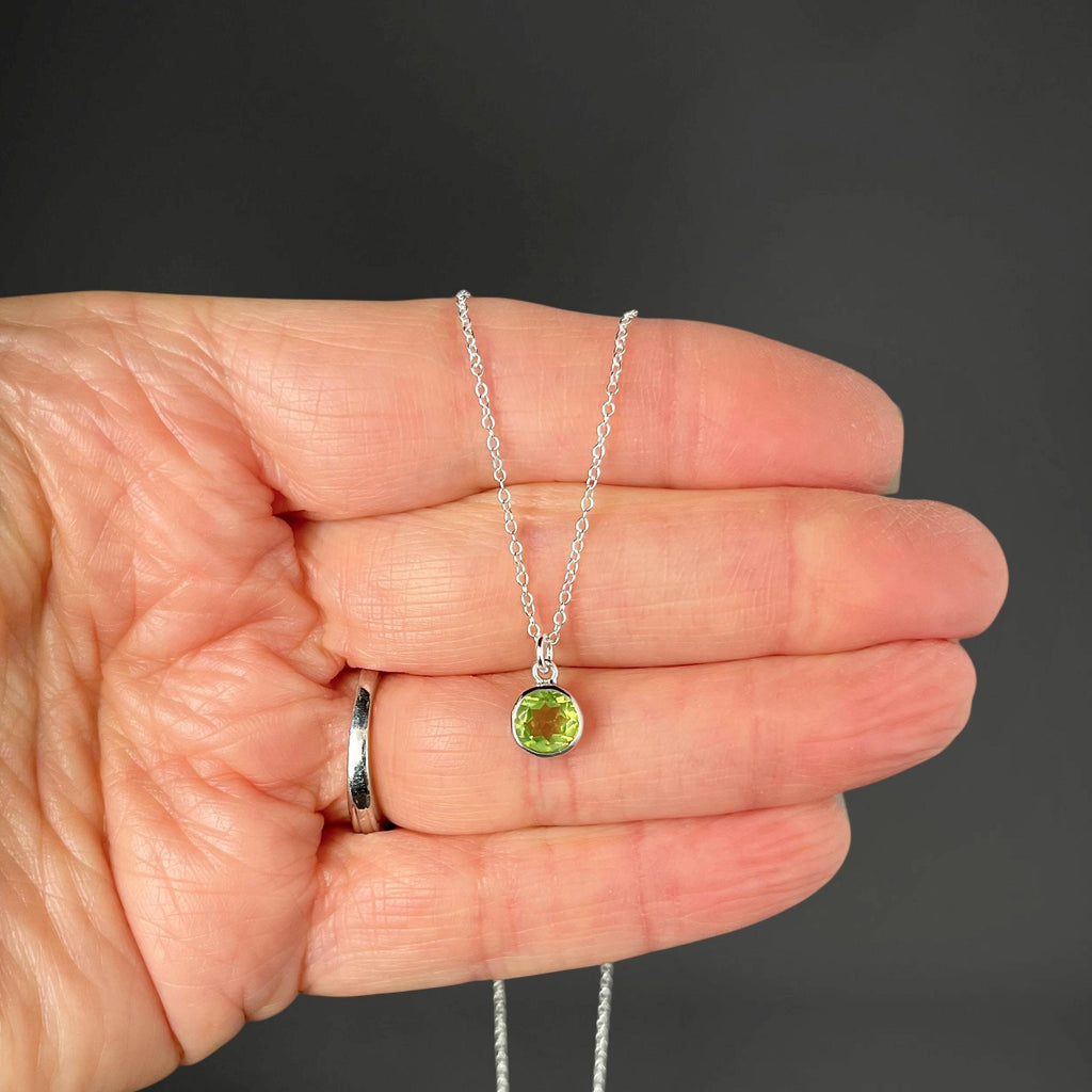 Peridot Bezel Pendant Necklace in Sterling Silver