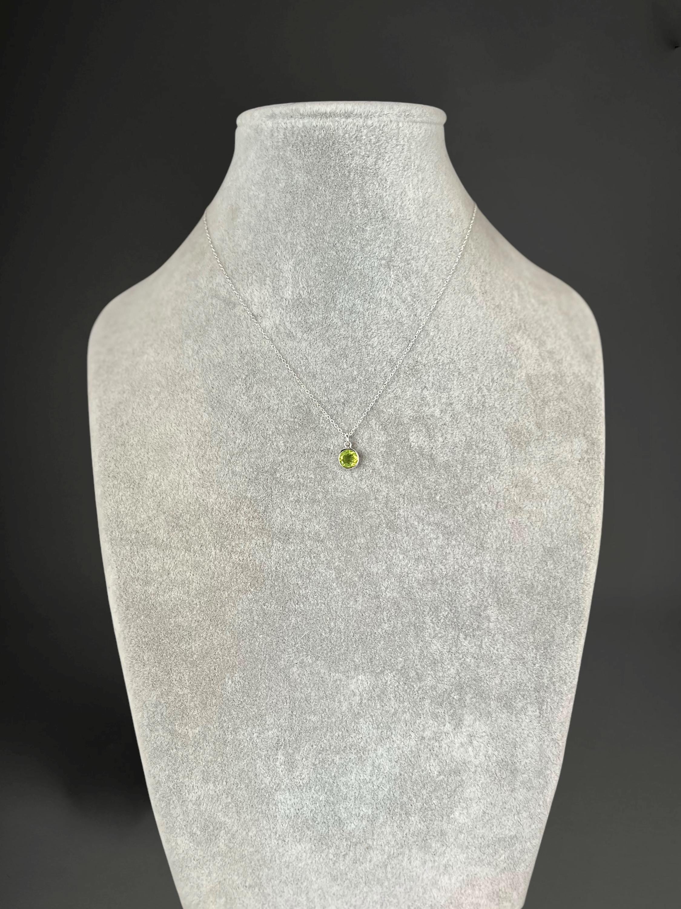 Peridot Bezel Pendant Necklace in Sterling Silver