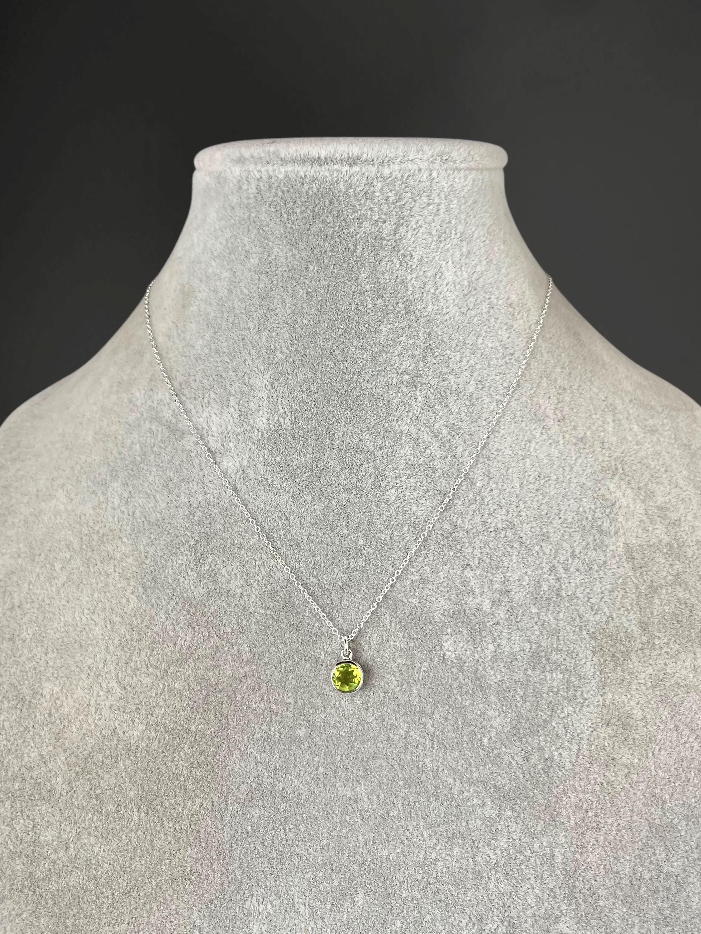 Peridot Bezel Pendant Necklace in Sterling Silver