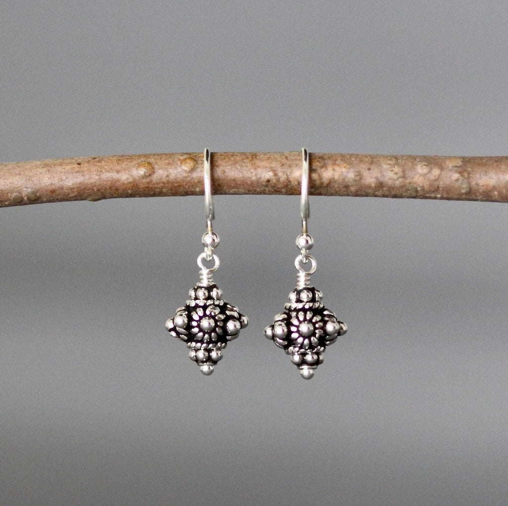 Small Silver Earrings - Bali Bead Earrings