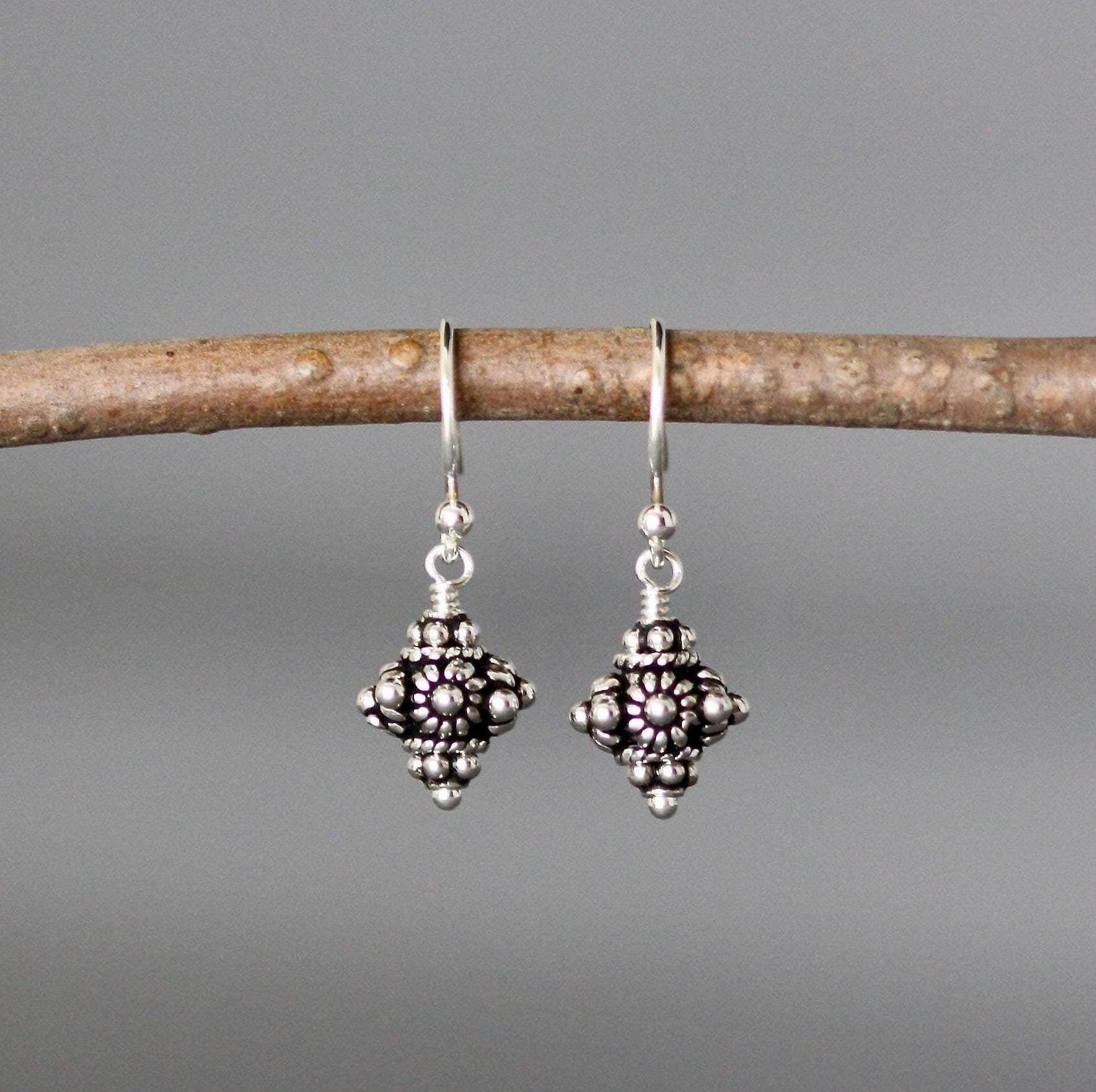 Small Silver Earrings - Bali Bead Earrings
