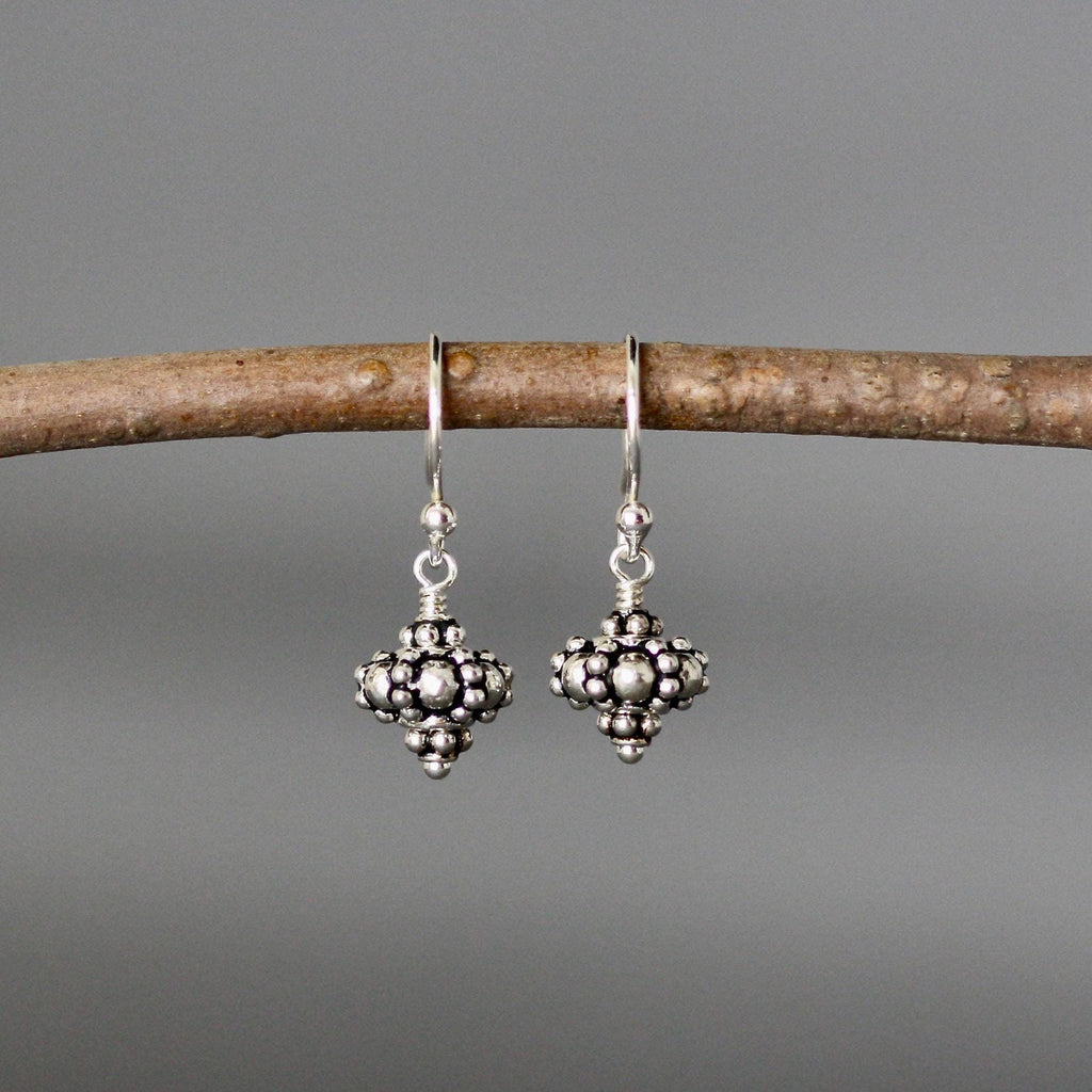 Petite Bali Sterling Silver Bead Cluster Dangle Earrings