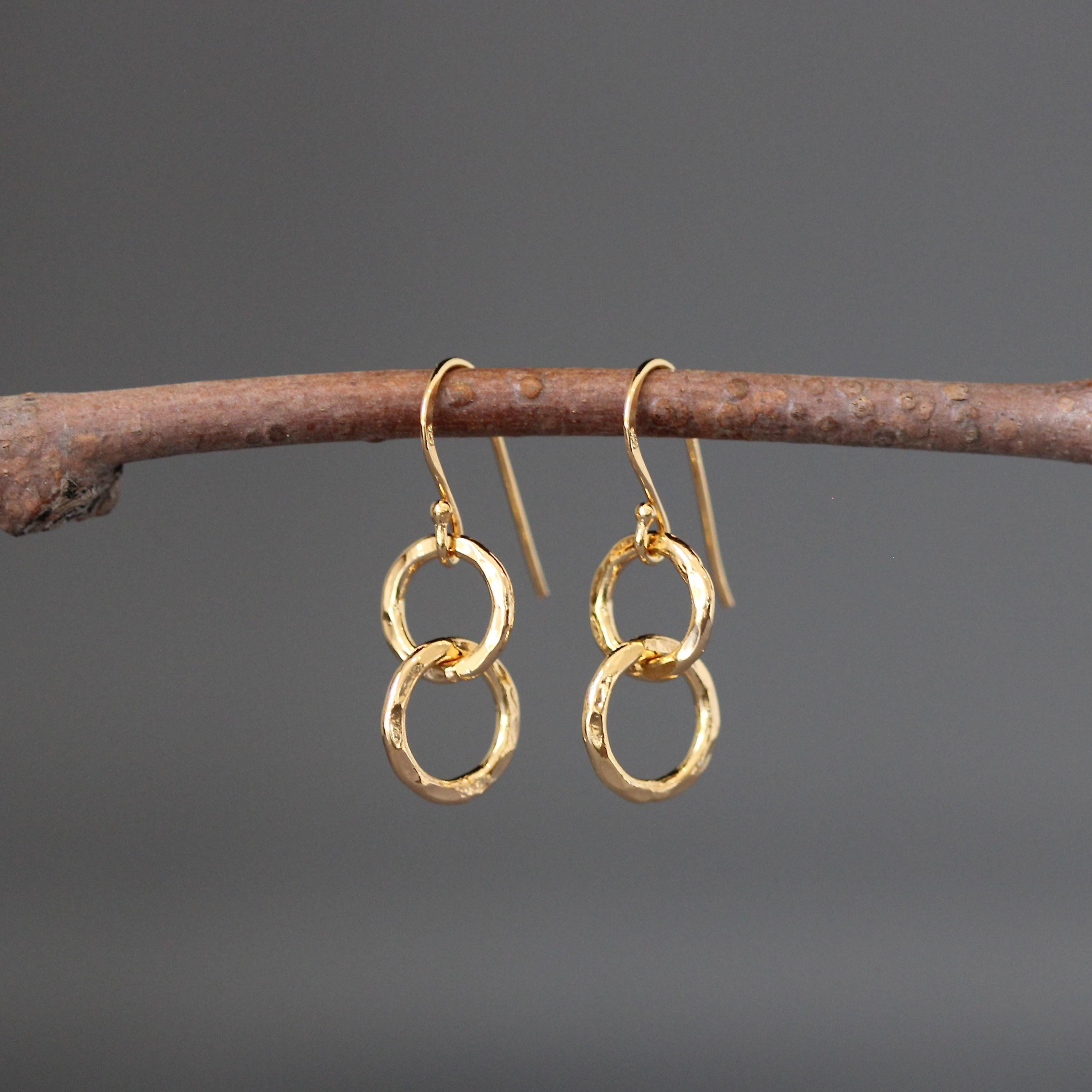 Double Hammered Gold Vermeil Circle Dangle Earrings