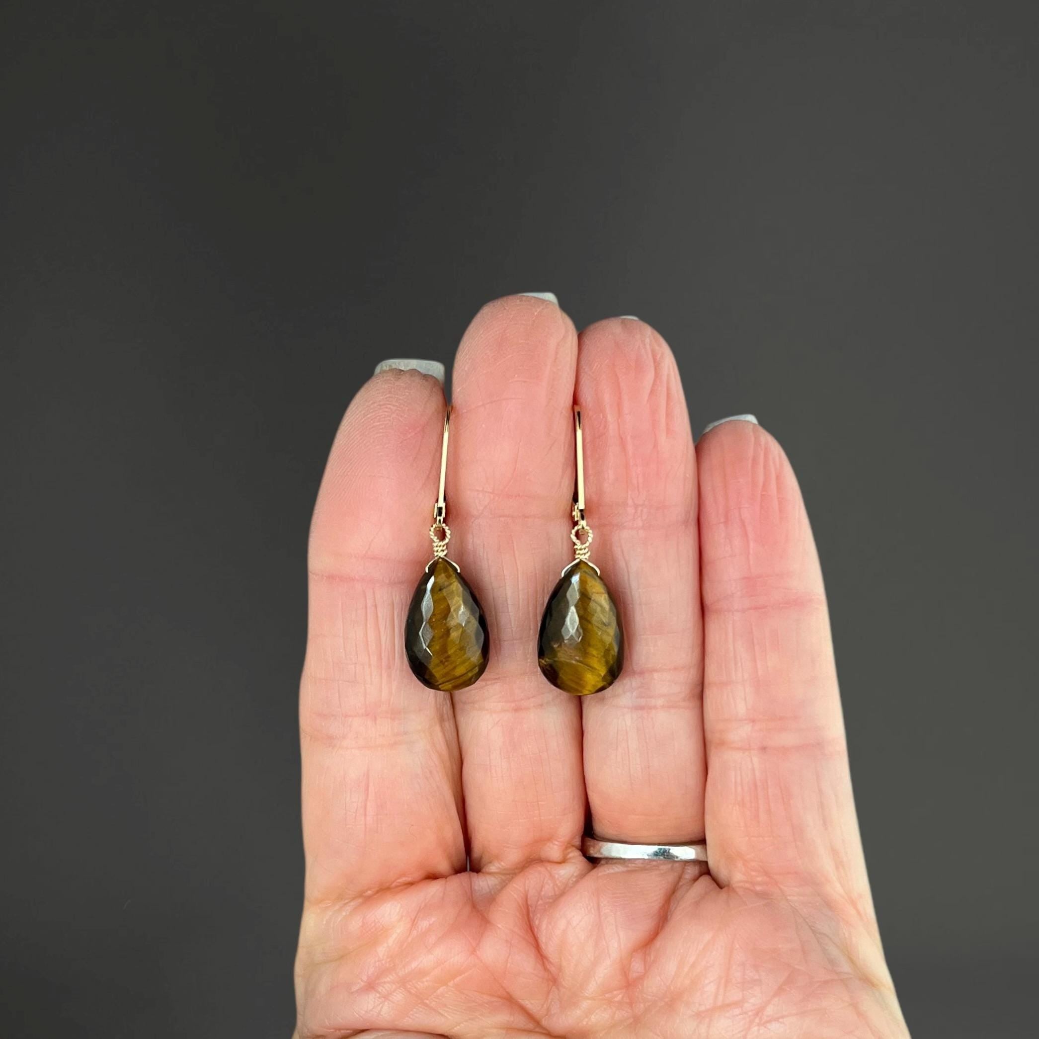 Tigers Eye Teardrop Earrings on Gold Filled Leverbacks