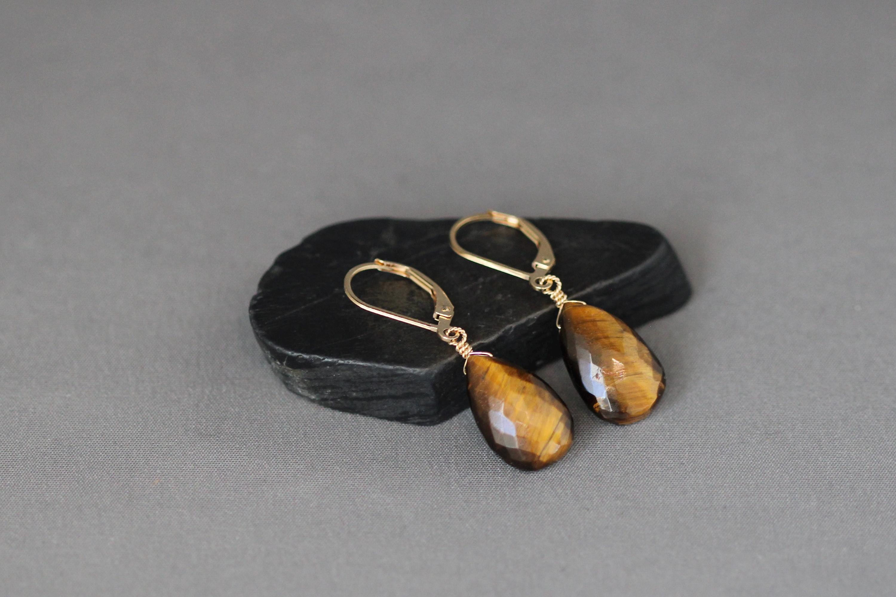 Tigers Eye Teardrop Earrings on Gold Filled Leverbacks