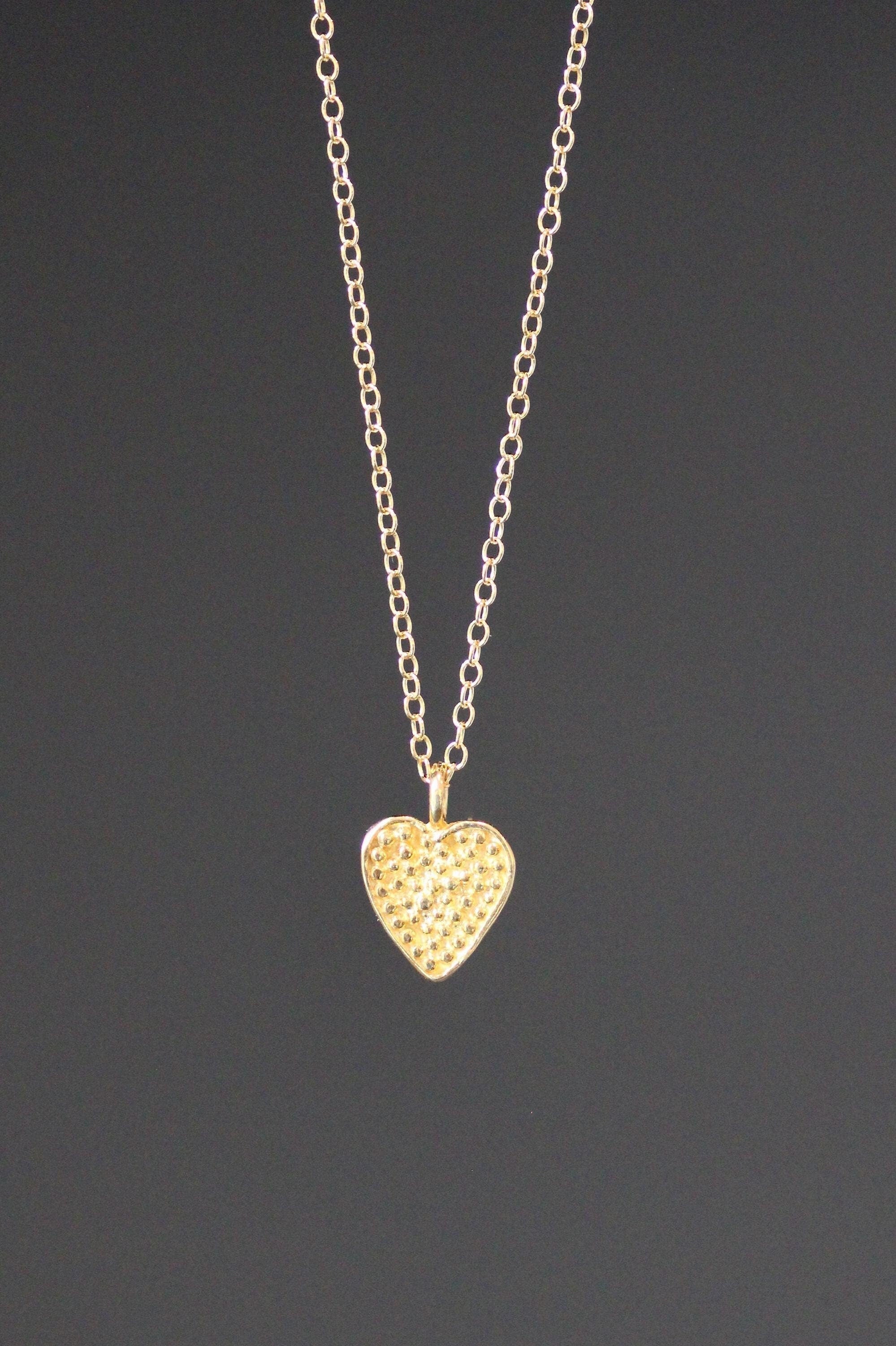 Polka Dot Heart Charm Necklace in Gold Vermeil on a Gold Filled Chain