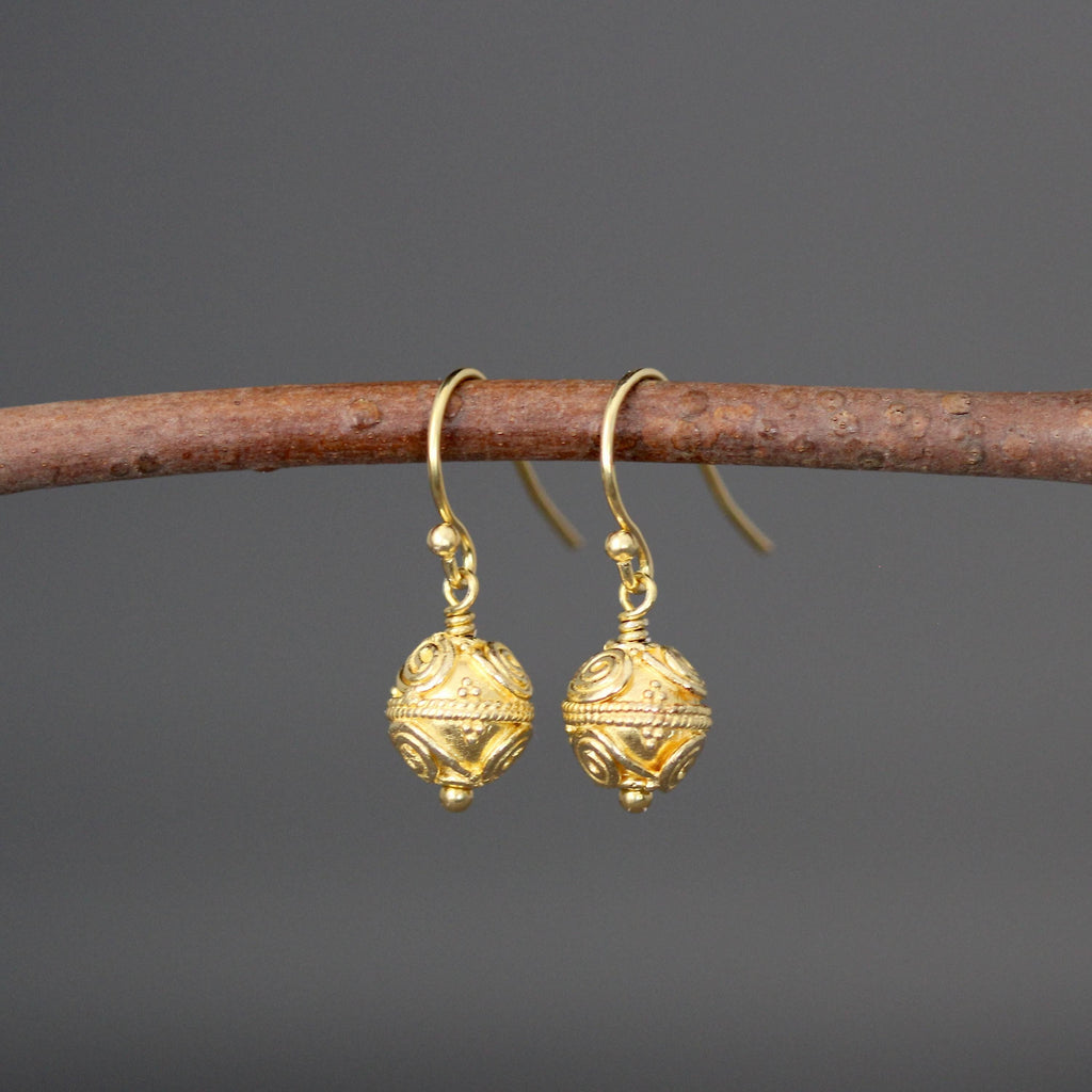 Gold Vermeil Bali Filigree Bead Dangle Earrings