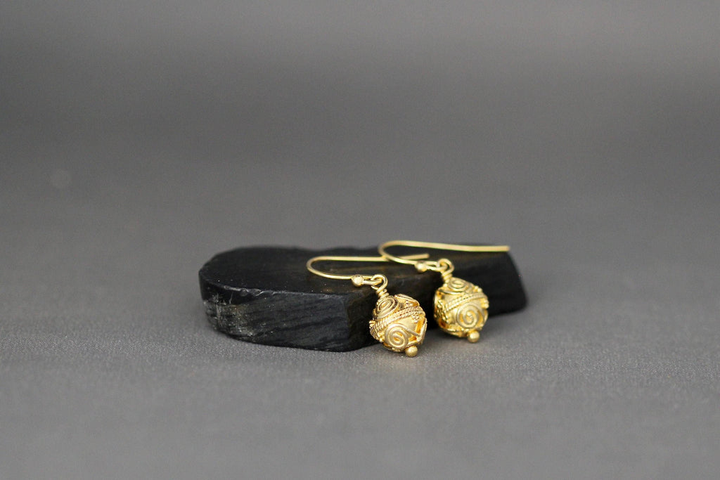 Gold Vermeil Bali Filigree Bead Dangle Earrings