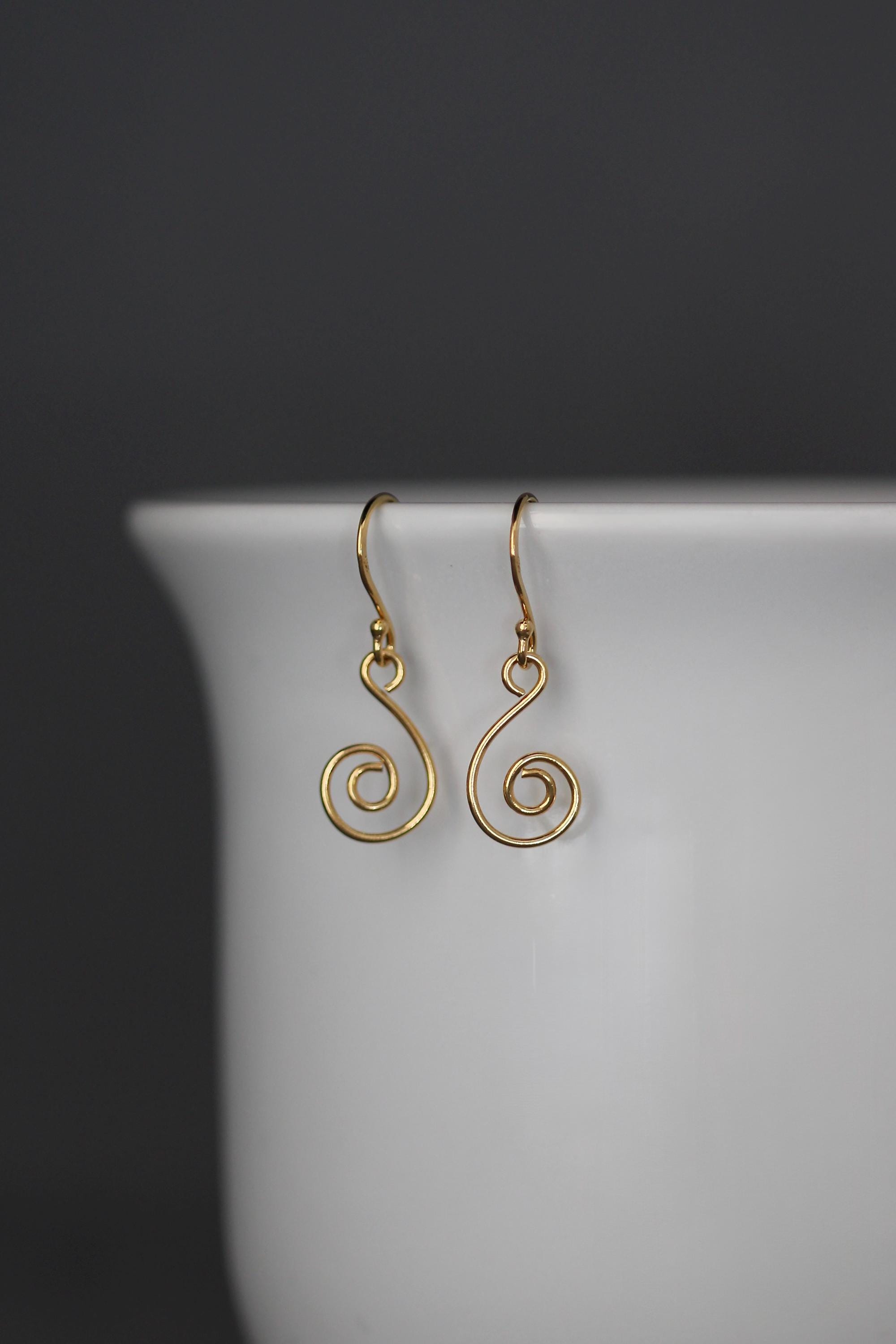 Gold Vermeil Swirl Charm Dangle Earrings