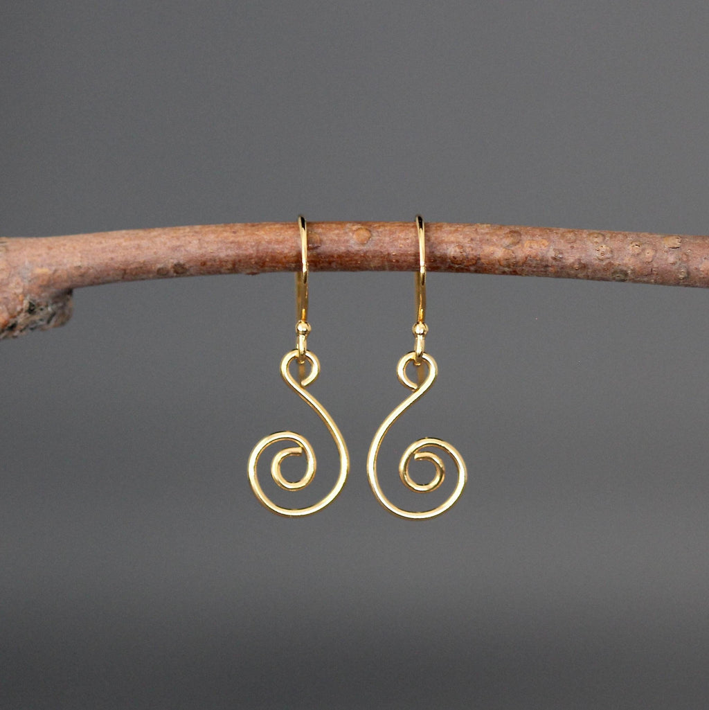 Gold Vermeil Swirl Charm Dangle Earrings