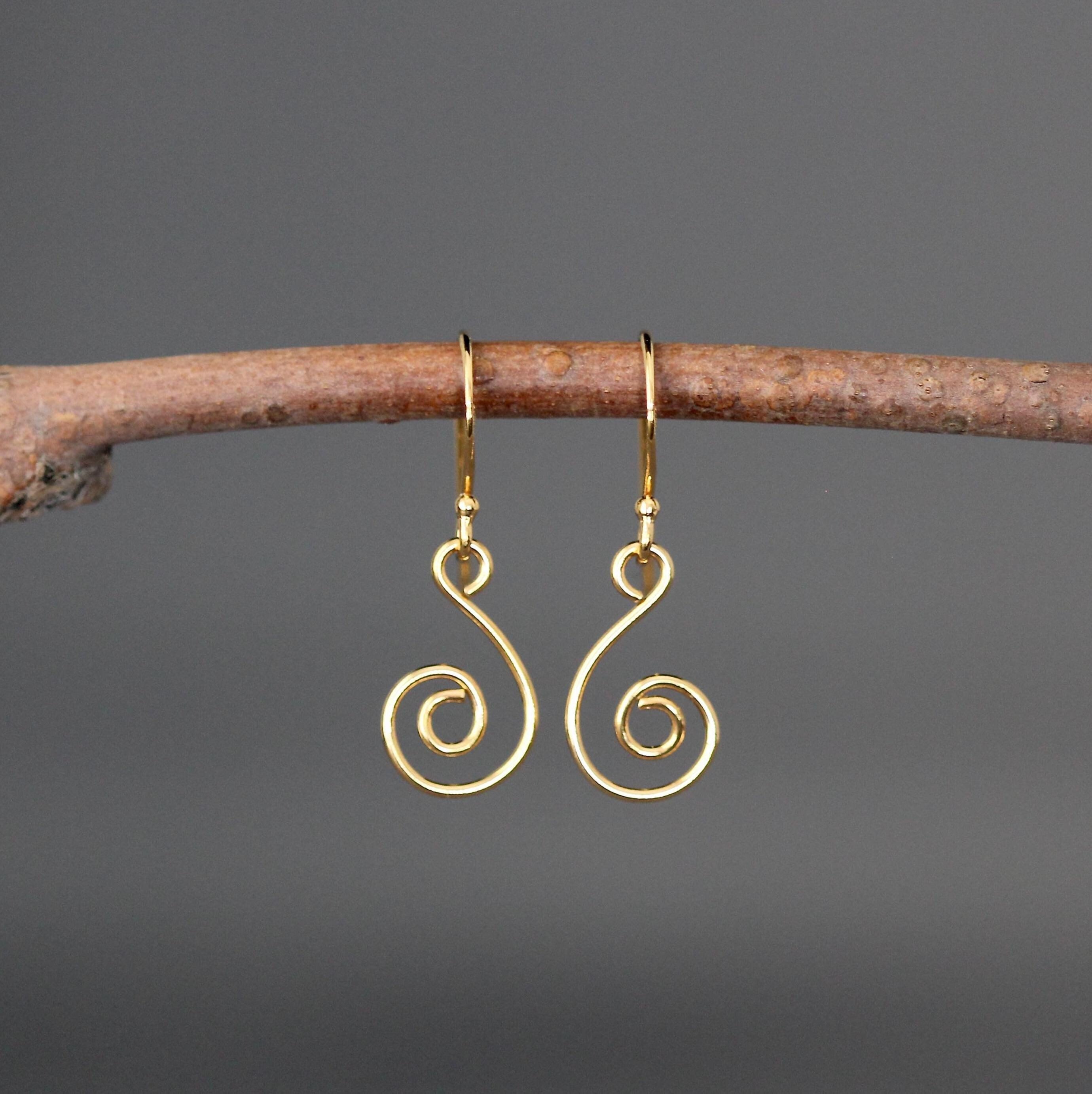 Gold Vermeil Swirl Charm Dangle Earrings