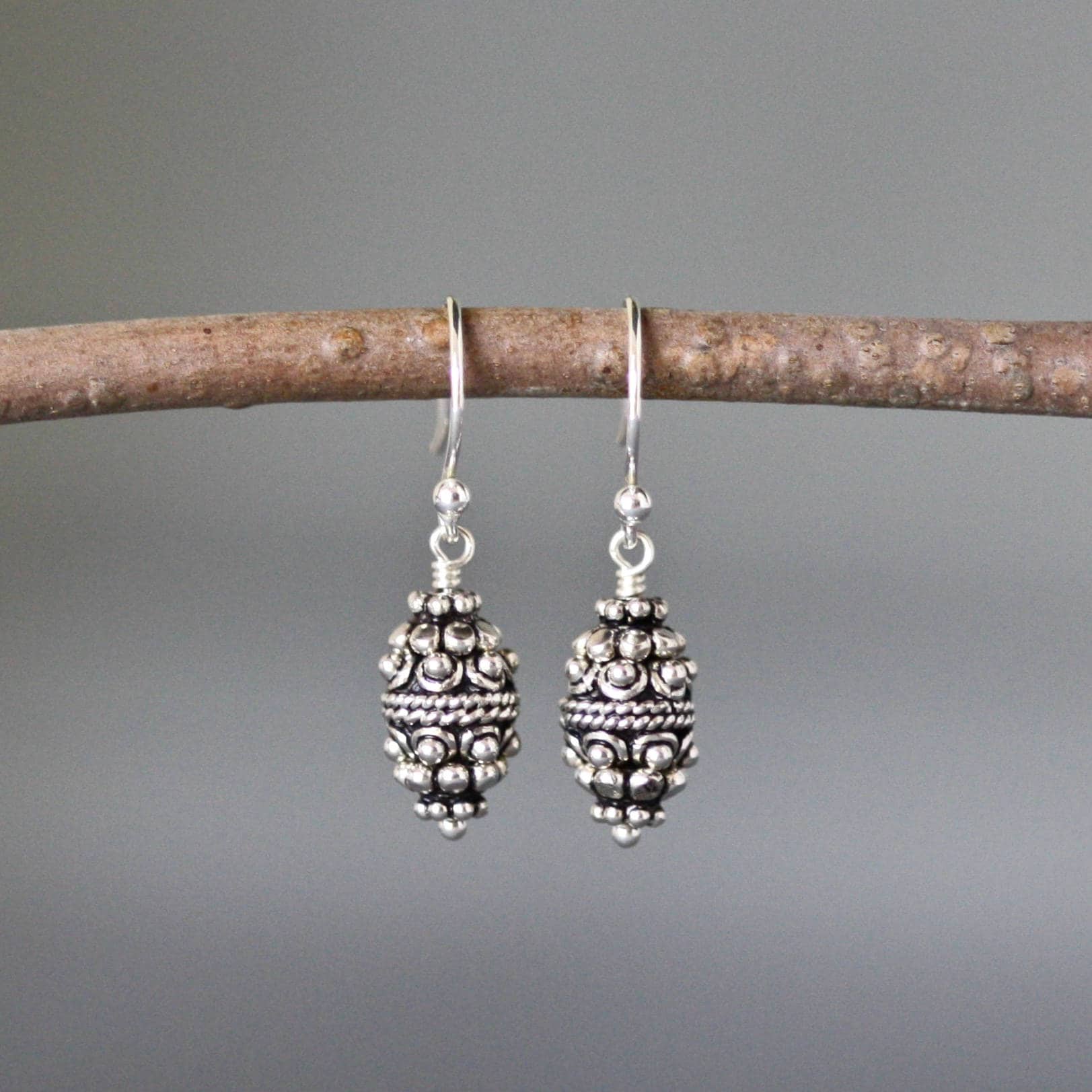 Bali Sterling Silver Triple Bead Dangle Earrings