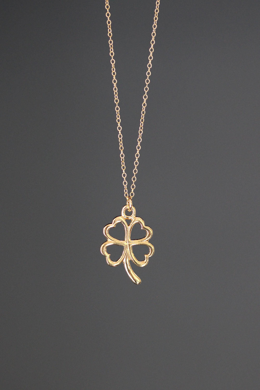 Gold Vermeil Four-Leaf Clover and Heart Charm Pendant Necklace on Gold Filled Chain
