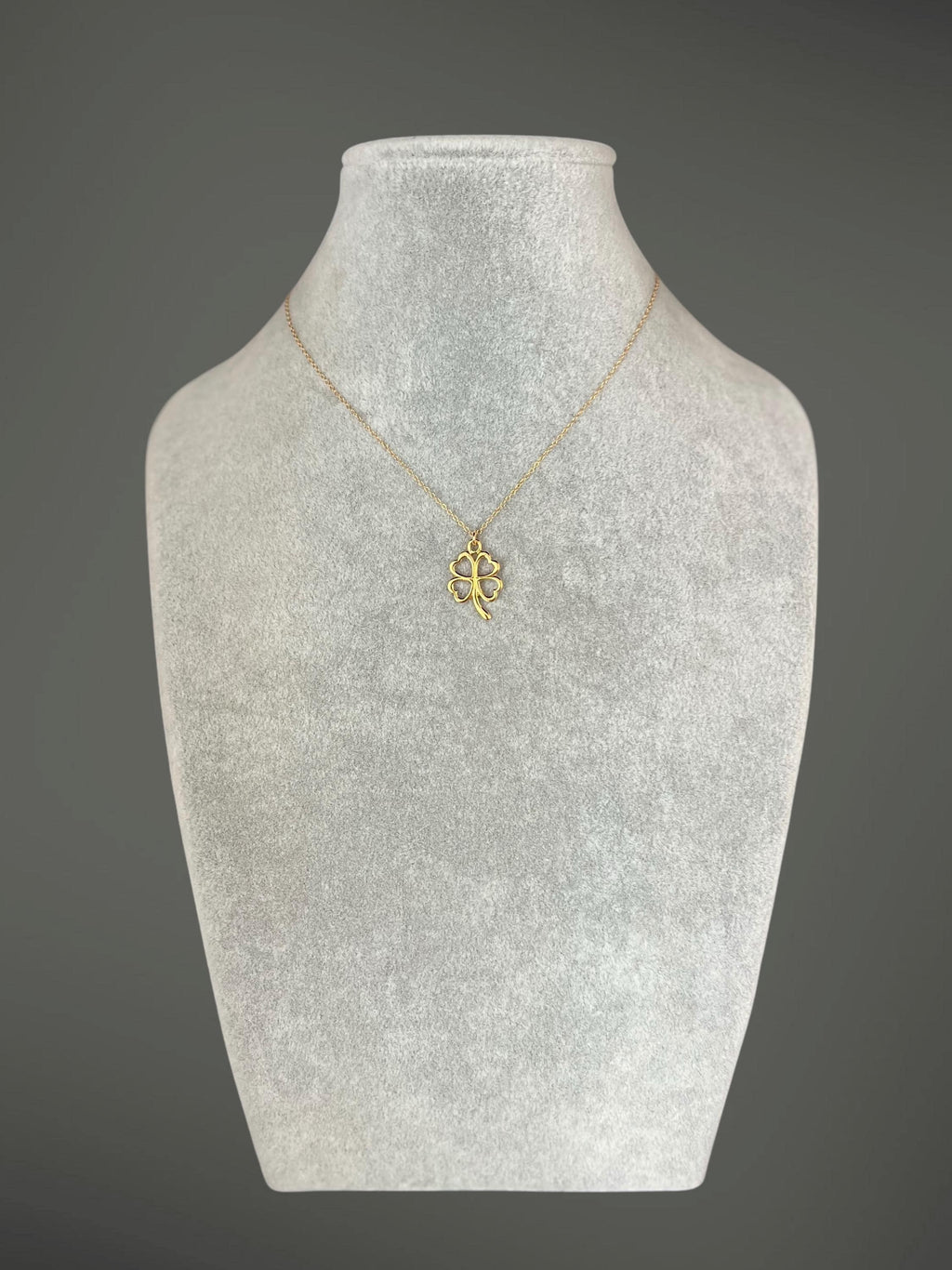 Gold Vermeil Four-Leaf Clover and Heart Charm Pendant Necklace on Gold Filled Chain