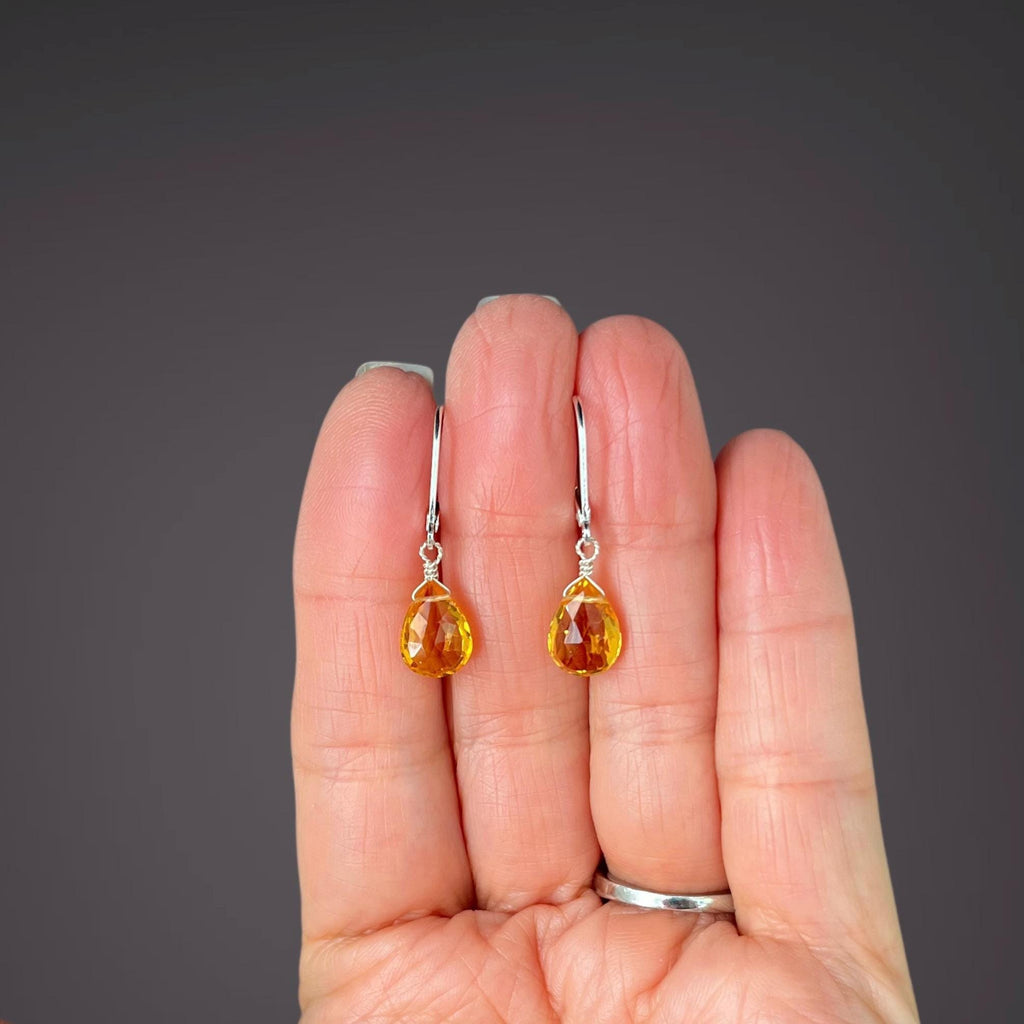 Citrine Quartz Teardrop Dangle Earrings on Sterling Silver Leverbacks