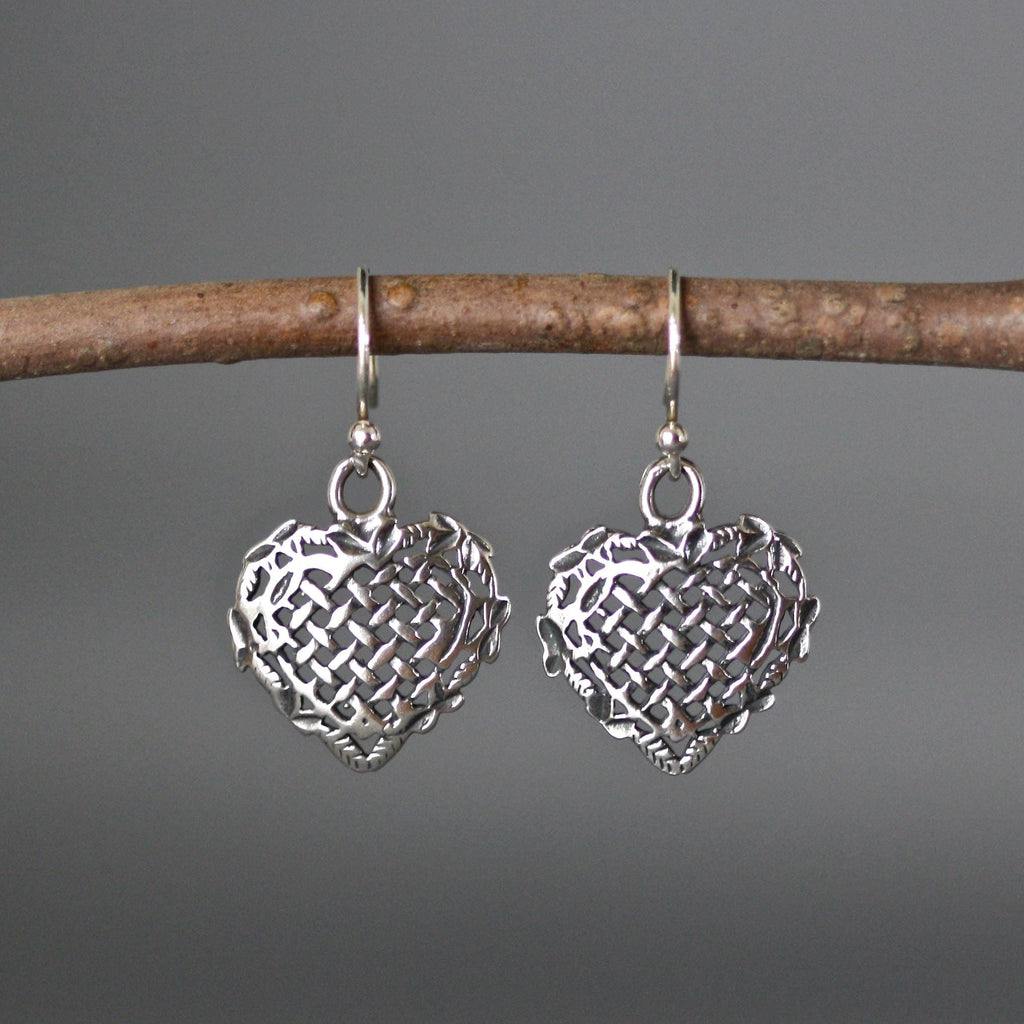 Bali Silver Heart Charm Earrings